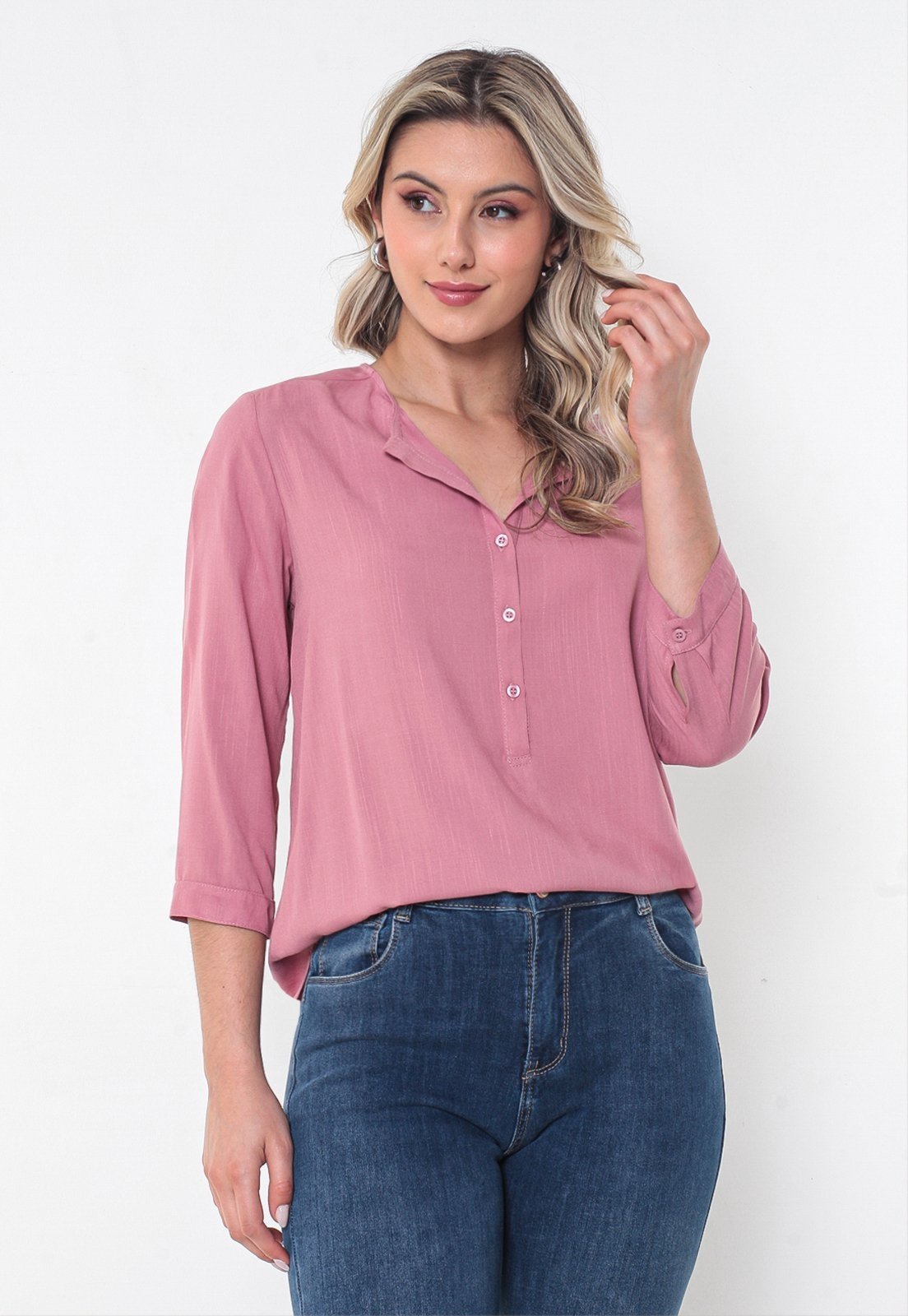 Blusa Intens Manga 3/4 Viscolinho Liso