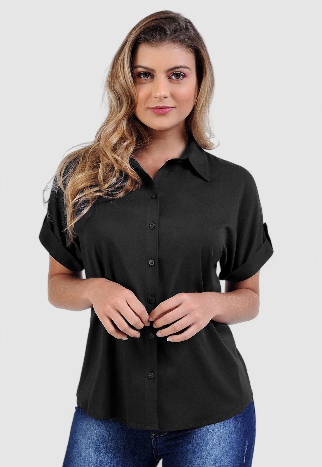 Camisa Intens Manga Curta Viscose Preto