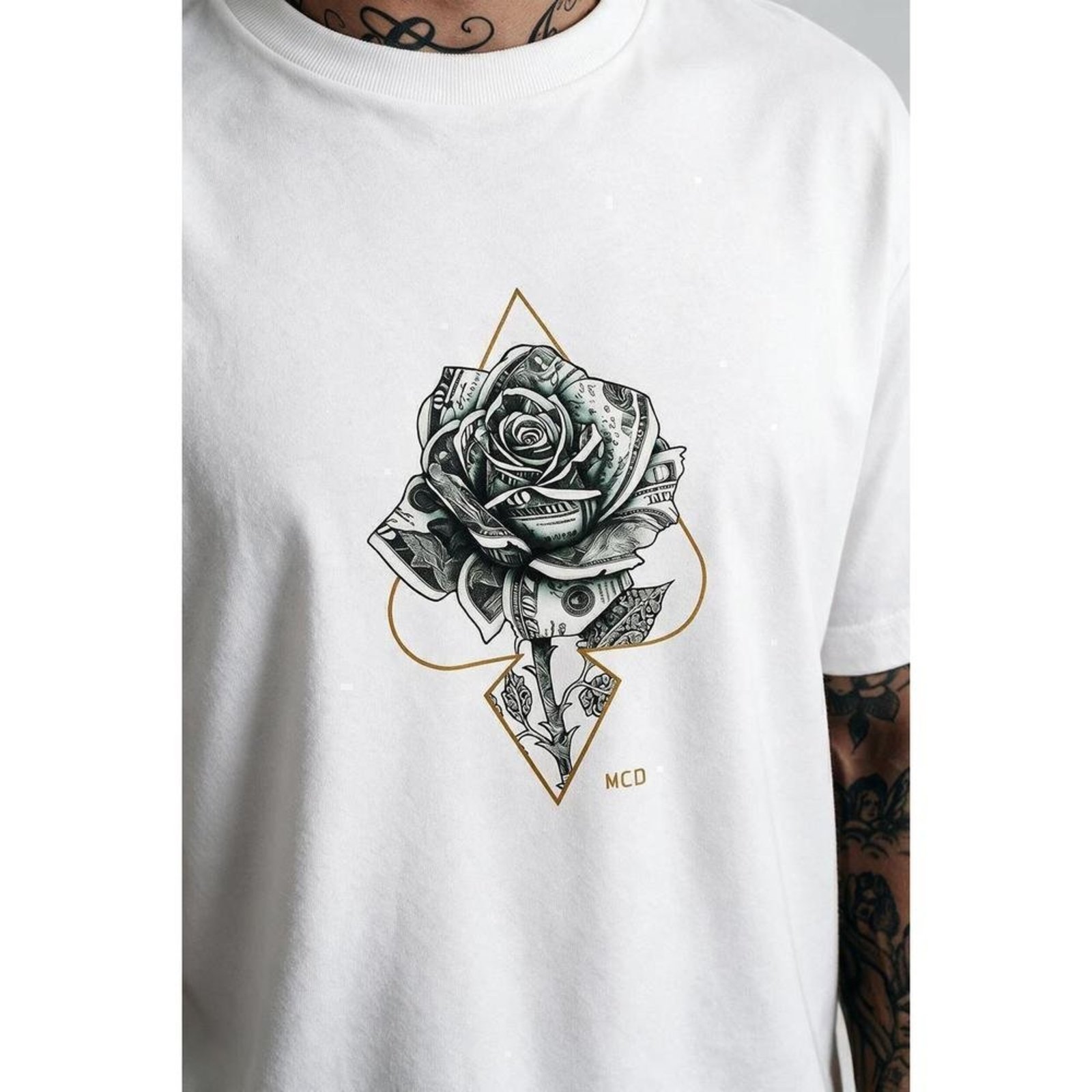 Camiseta Regular Espada Rosa Dolar Branco
