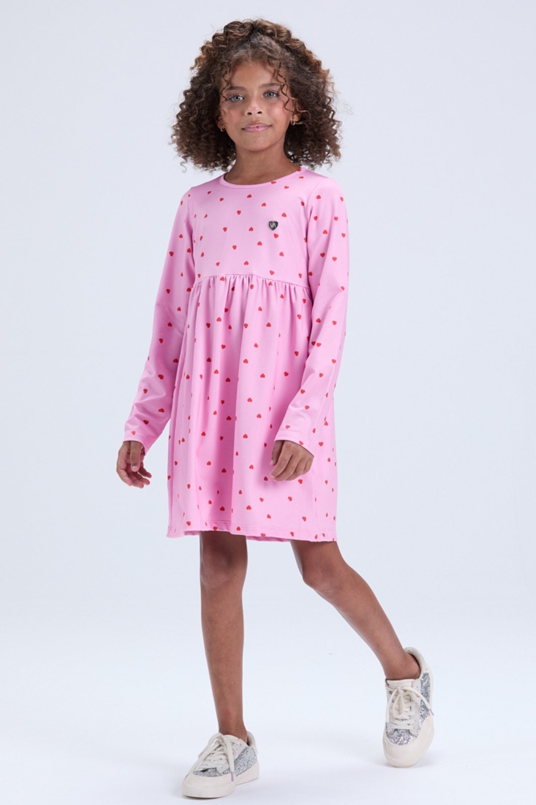 Infantil - Vestido de Inverno Feminino Suplex Térmico Corações
