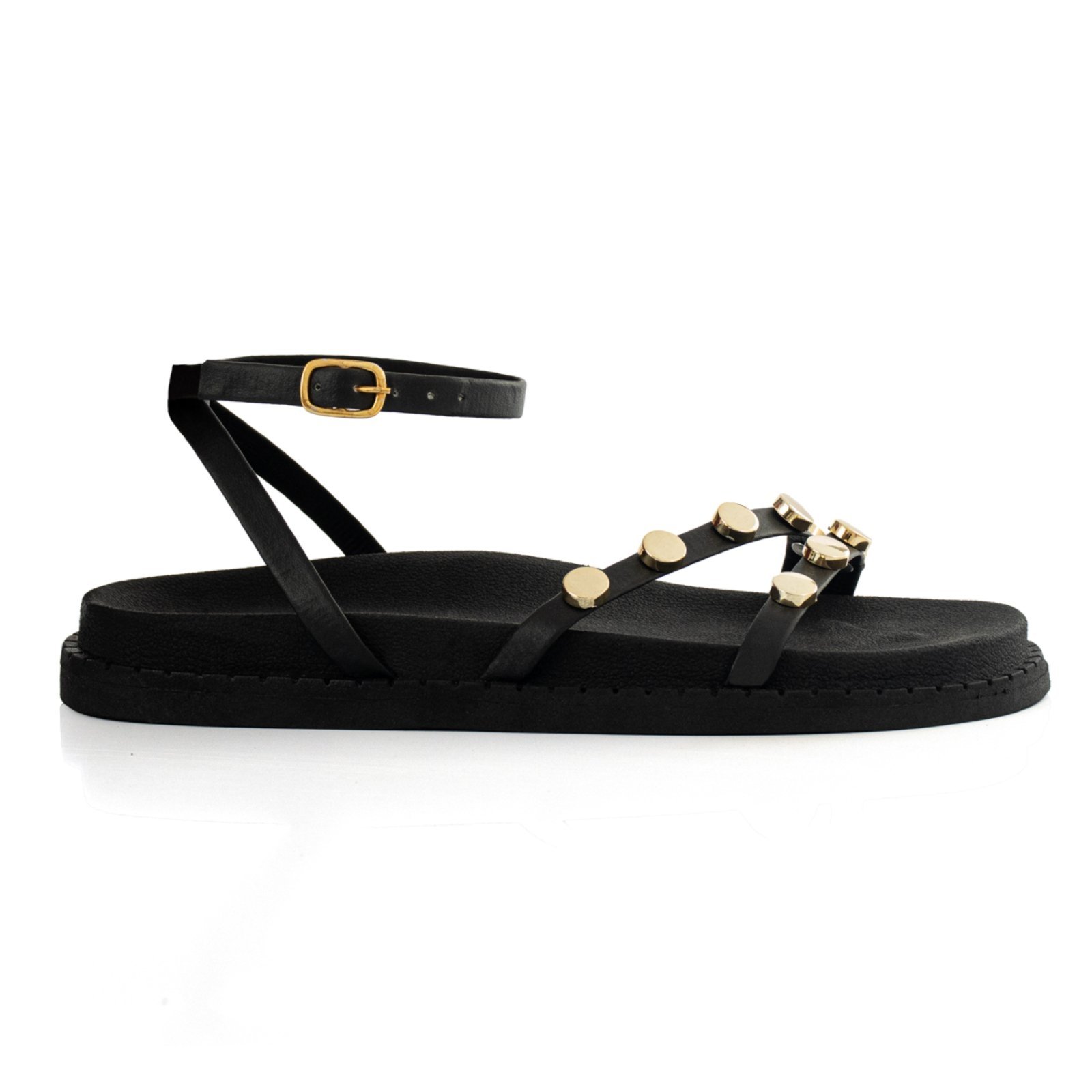 Sandália Feminina Papete Flatform Enfeite Metal Tiras Macia Resistente Preto