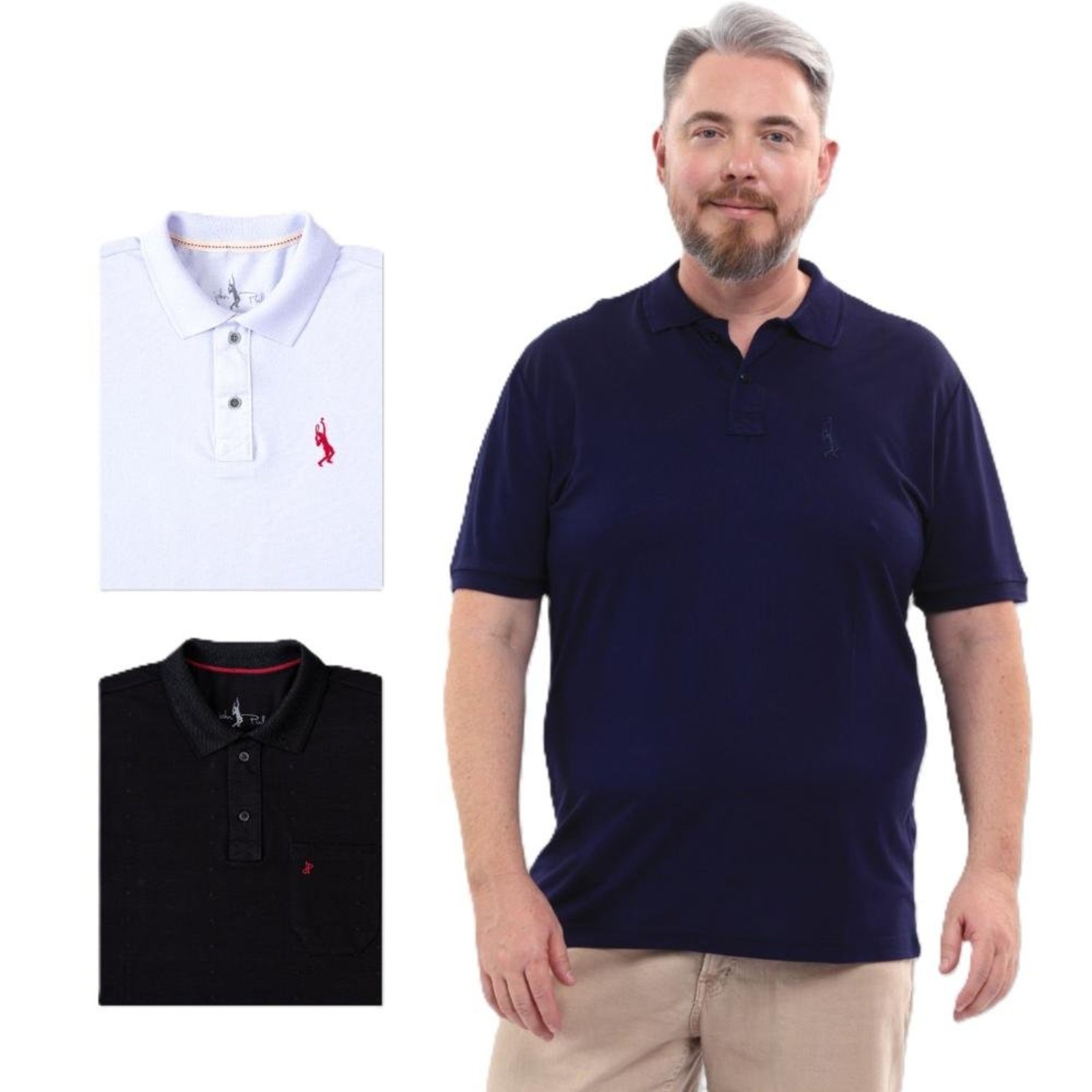 Kit 3 Camisa Polo Masculina Plus Size Piquet Algodão Leve
