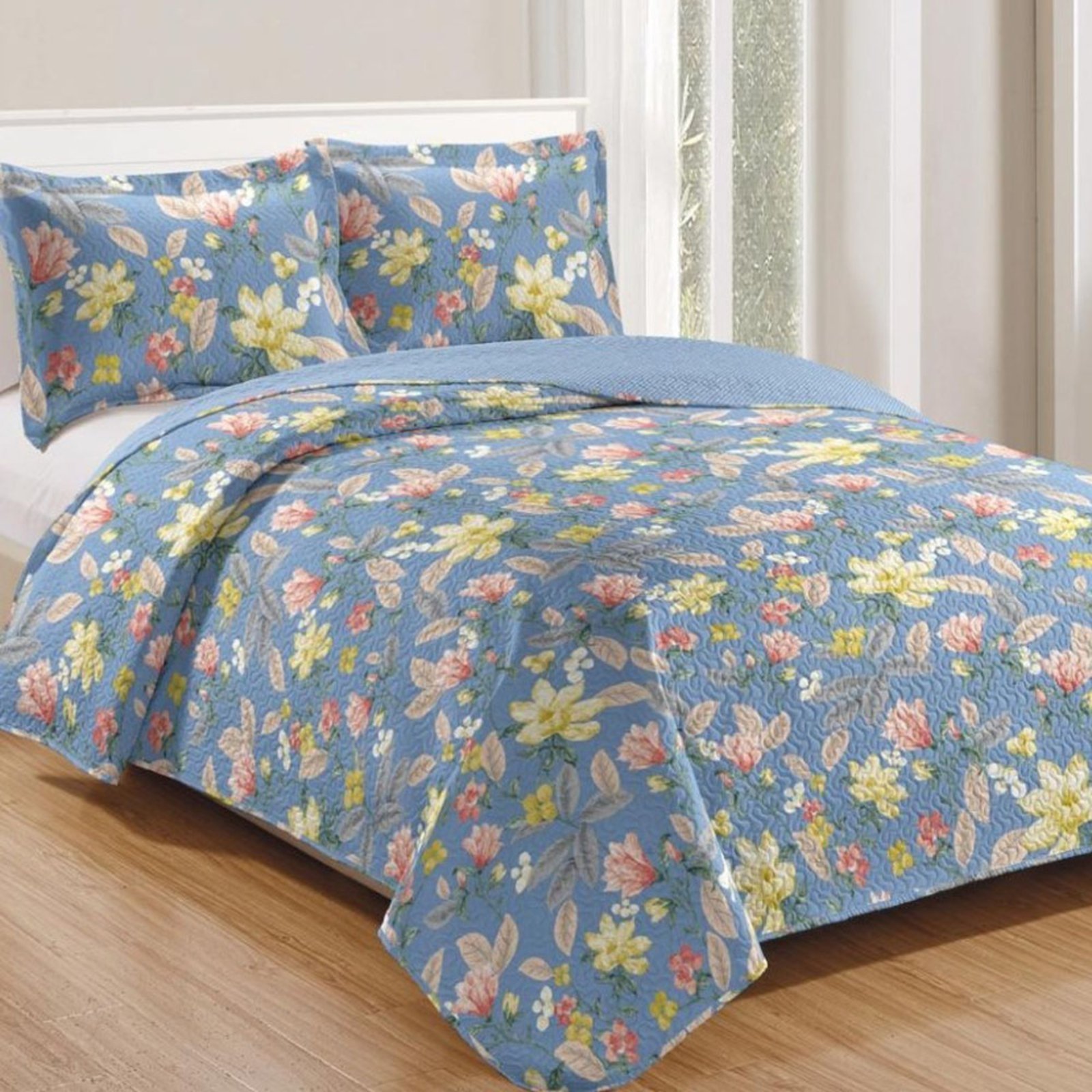 Kit Cobre Leito Colcha Casa Scarpa Mix King Estampado Dupla Face Floral 3 Peças - Leona