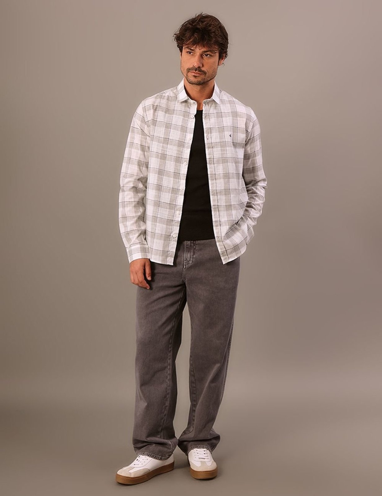 Camisa Manga Longa Calvin Klein Jeans Slim Melange Check - Branco Calvin Klein Jeans
