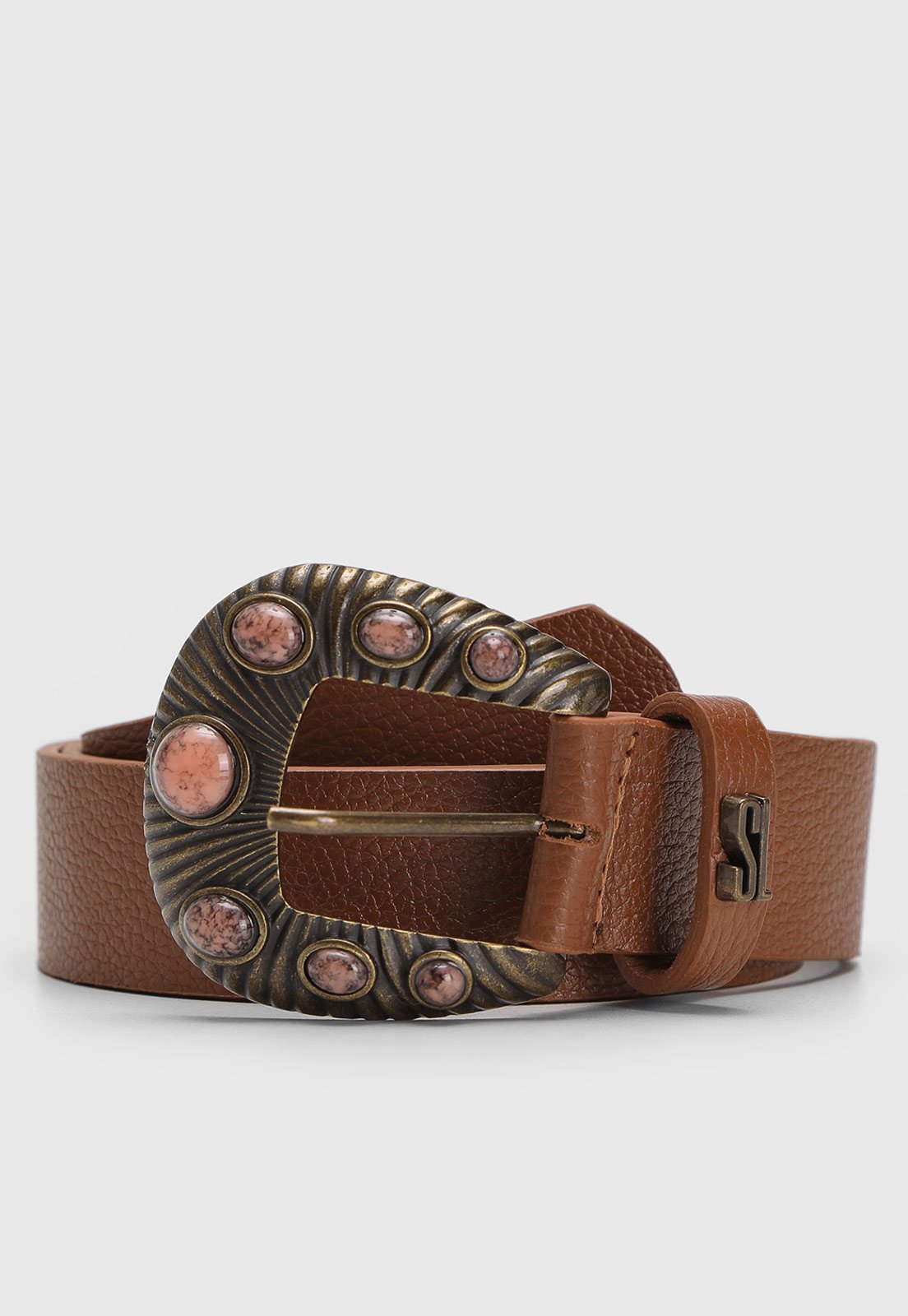Cinto Feminino Santa Lolla Camurça Fivela Pedras Caramelo