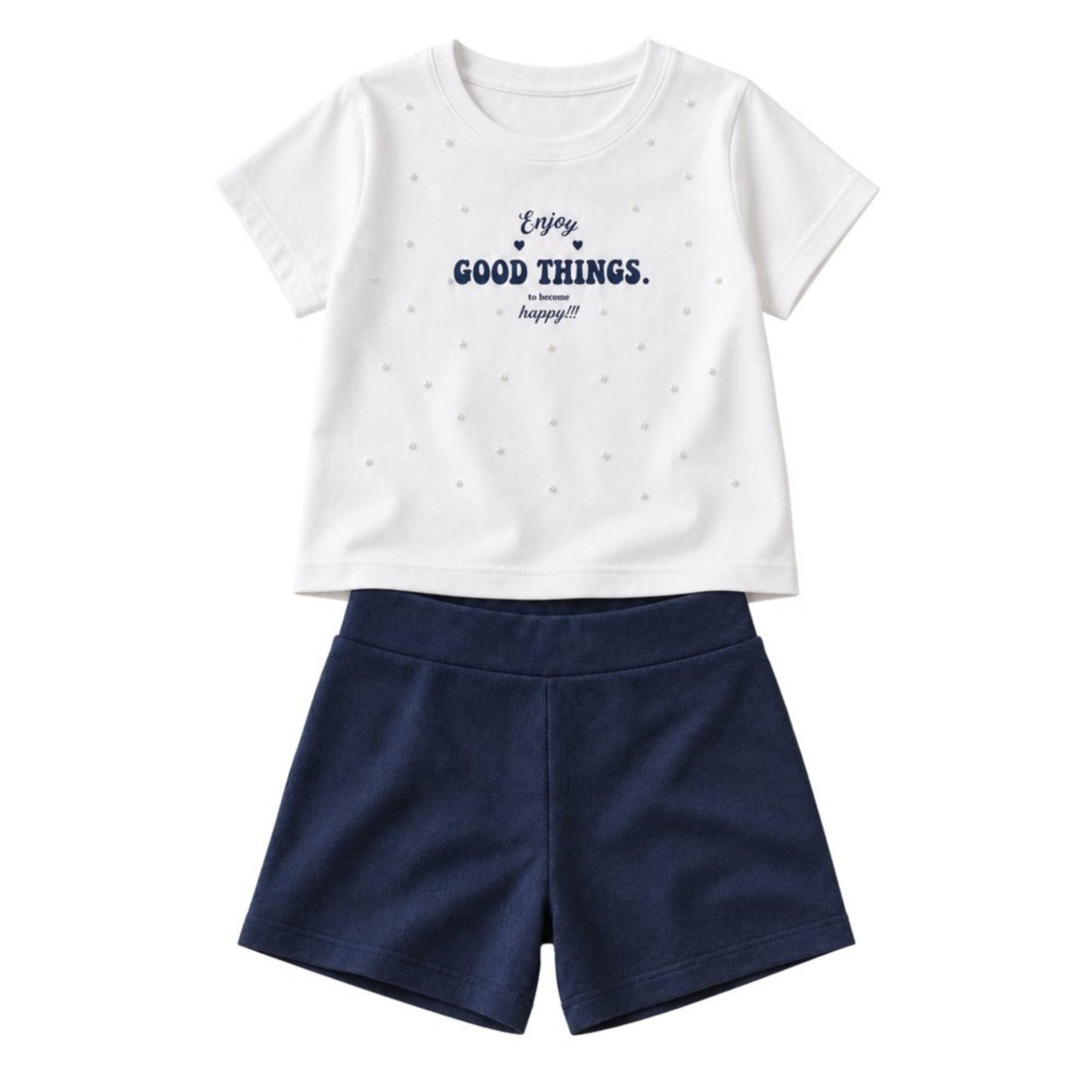Infantil - Conjunto Menina Cropped Meia Malha Penteada Bermuda Moletinho Eco