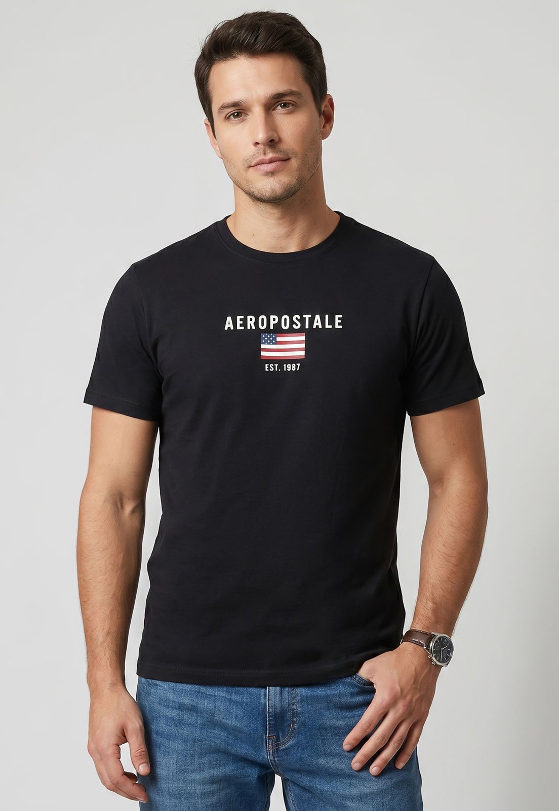 Camiseta Masculina Aeropostale Estampa Frontal Preta