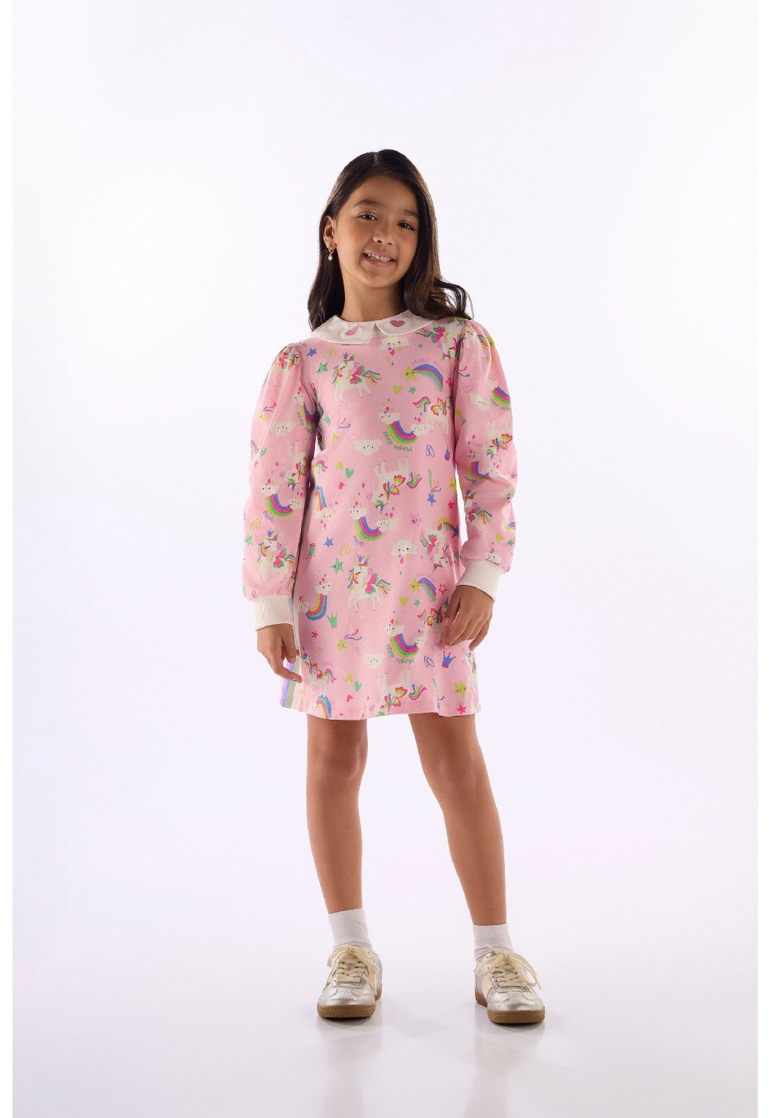 Infantil - Vestido Manga Longa Estampado Quimby Rosa