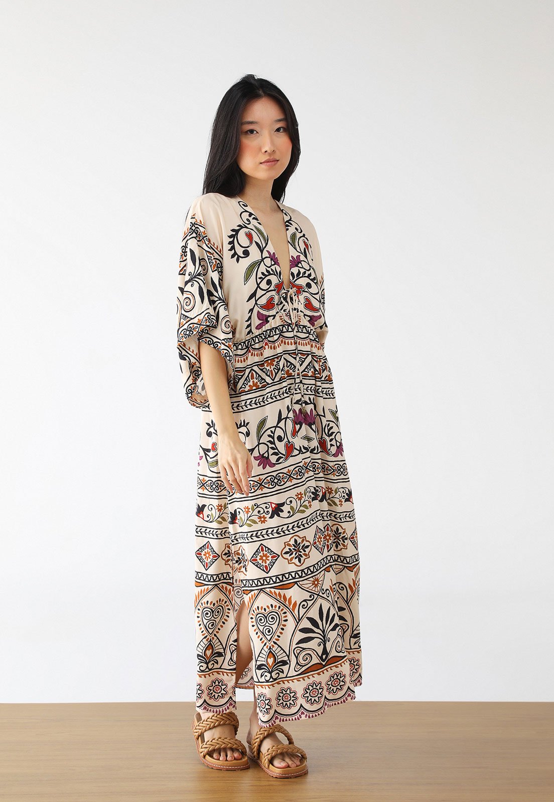 Vestido FARM Longo Adriele Bege