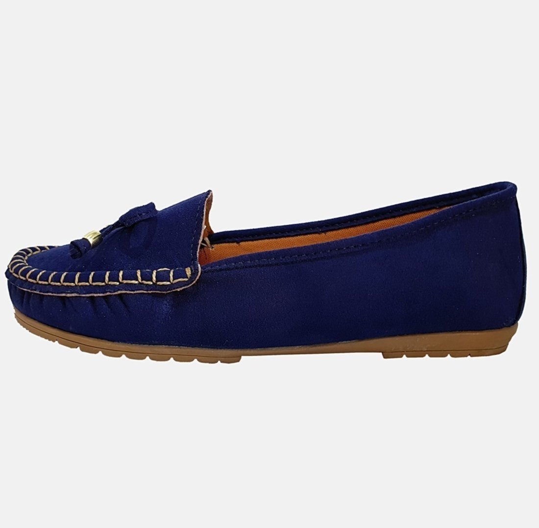 Sapatilha Mocassim Moda Pé Costurado À Mão Cor Azul Marinho
