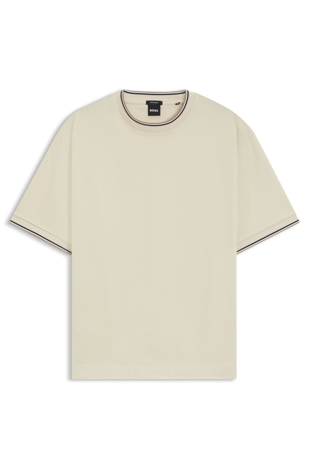 Camiseta De Algodão Mercerizado Com Punhos Às Riscas