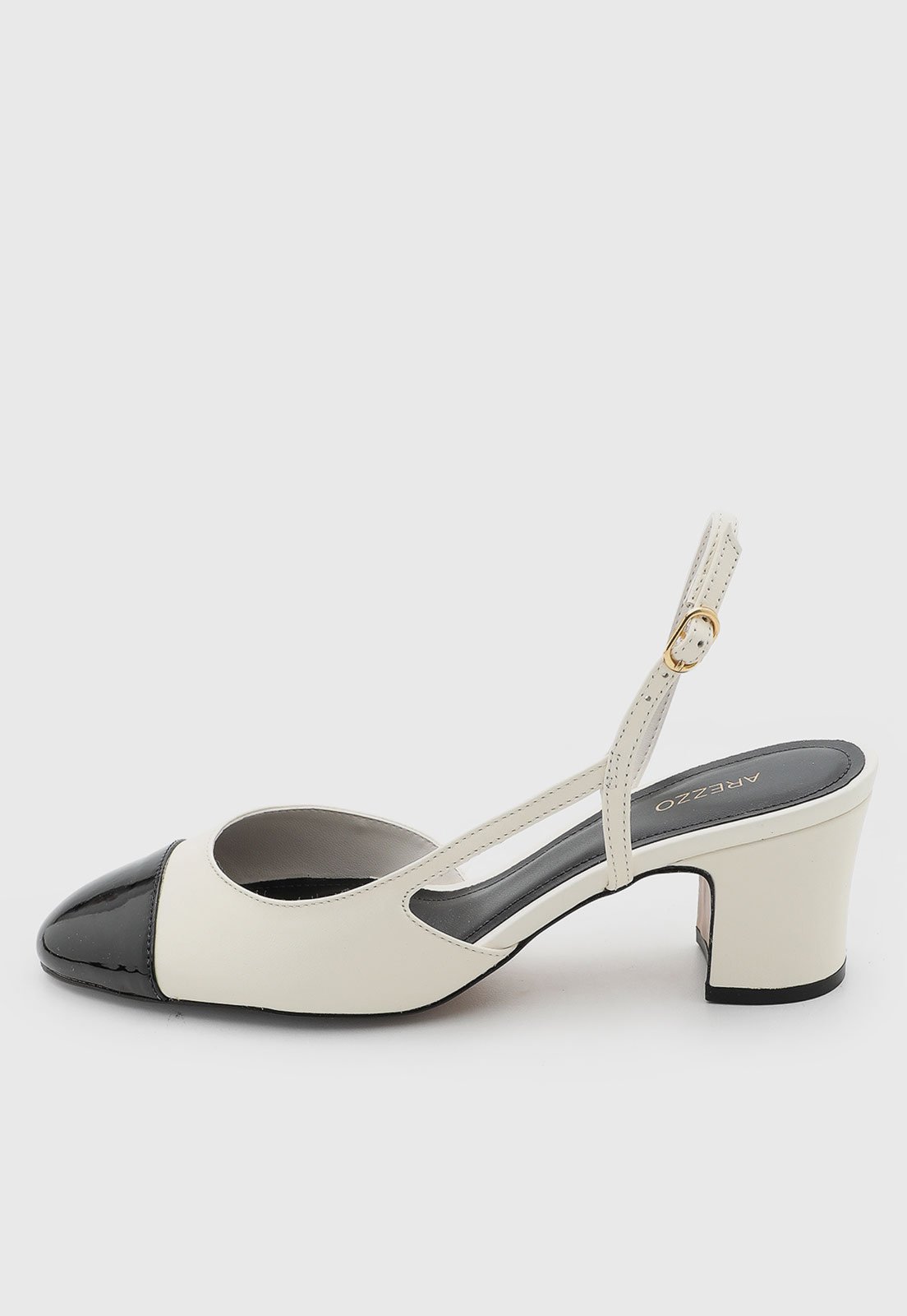 Scarpin Feminino Arezzo Couro Slingback Bicolor Branco