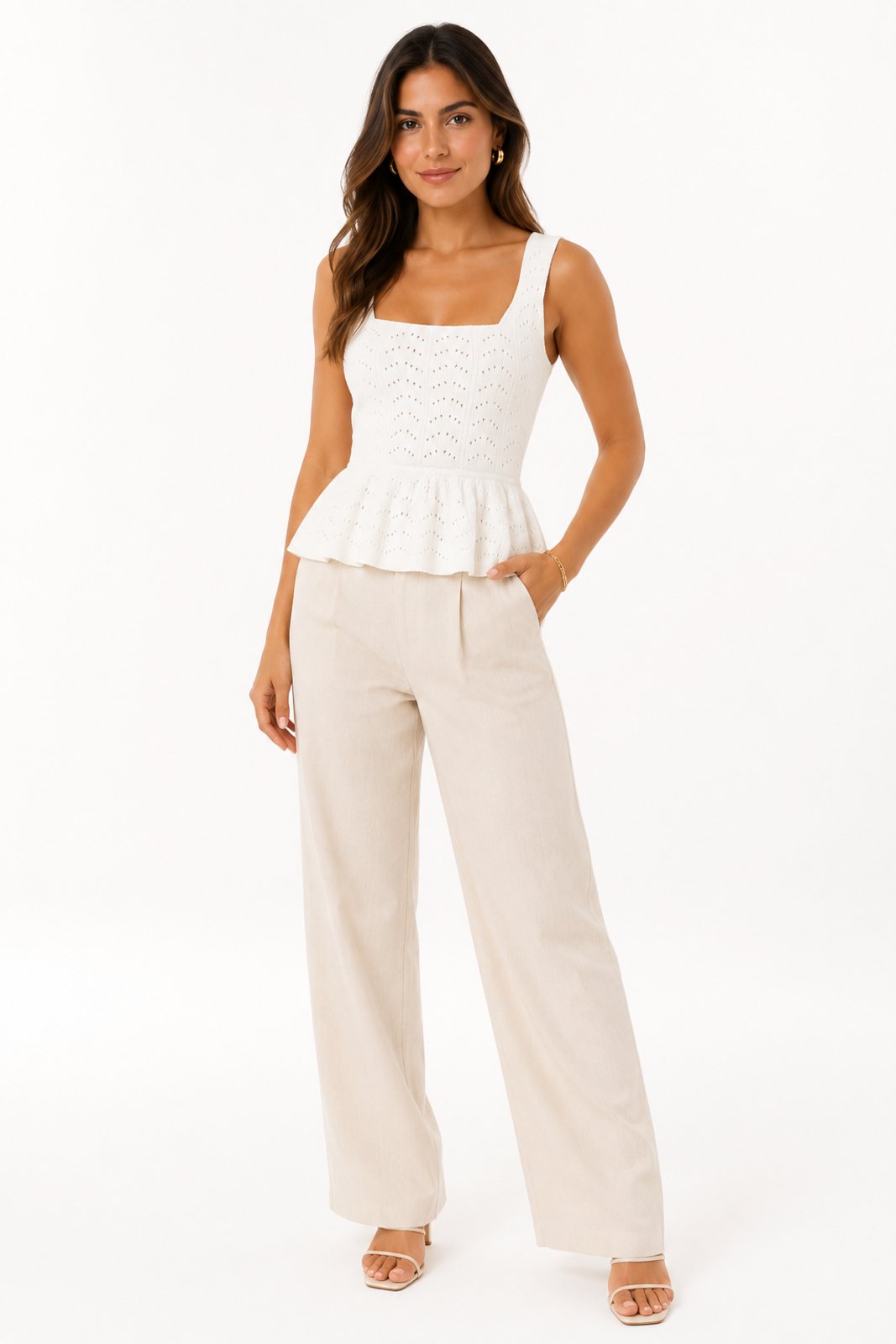 Blusa Tricôt D Bell Outlet Fashion Decote Quadrado Off White
