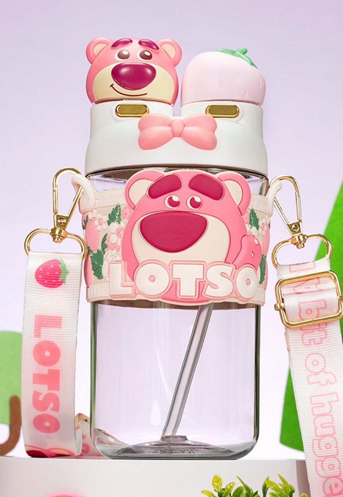 Vista 3 Infantil - Garrafa de Água Squeeze Lotso Toy Story Rosa 700ml Escola Passeio Resistente Disney branco rosa Disney branco rosa