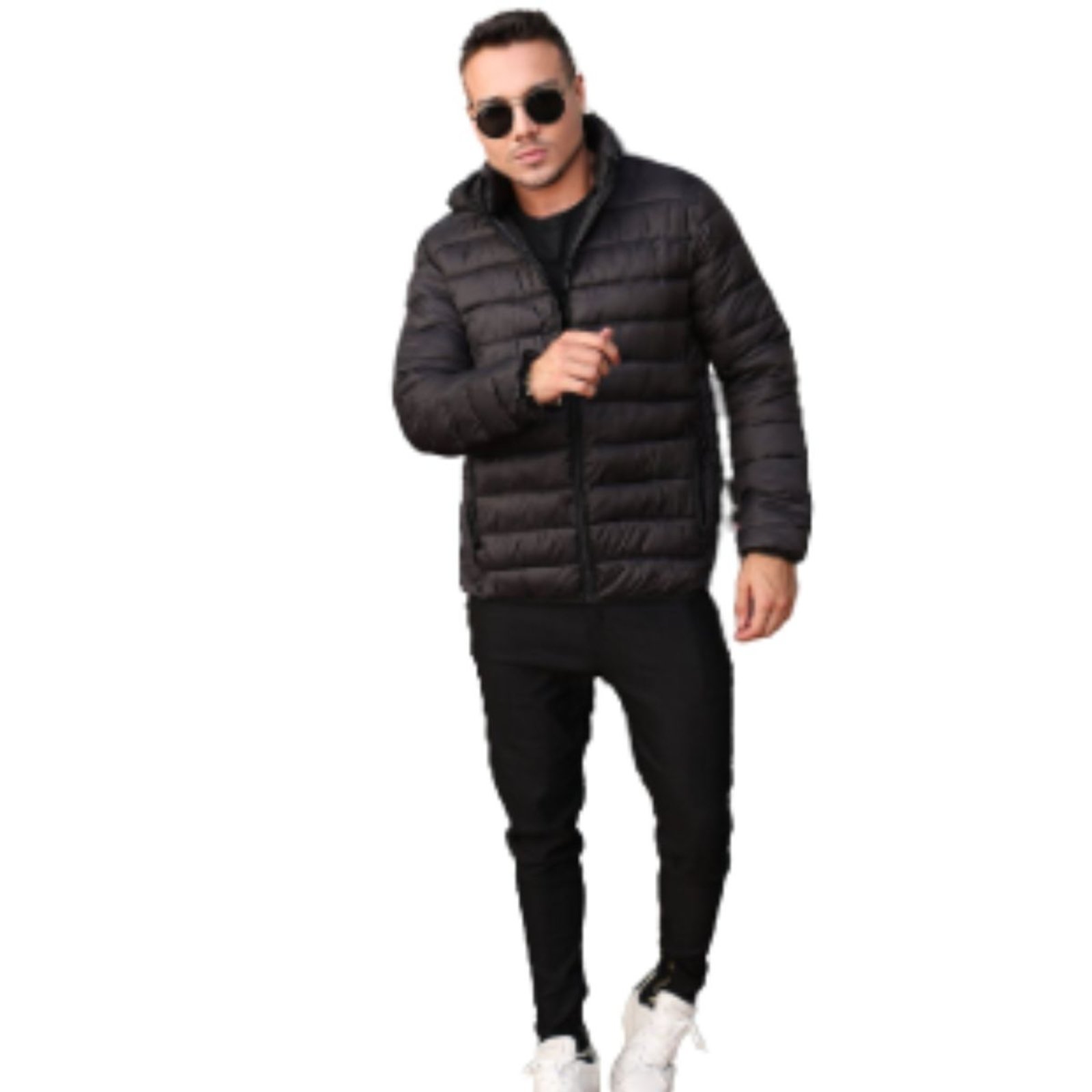 Jaqueta Puffer Acolchoada Masculina Industrie Com Capuz Removível Preto