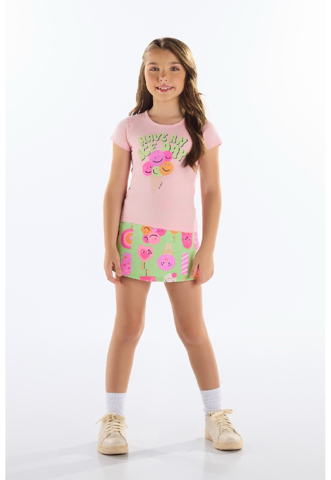 Infantil – Conjunto Blusa e Short-Saia Quimby Rosa