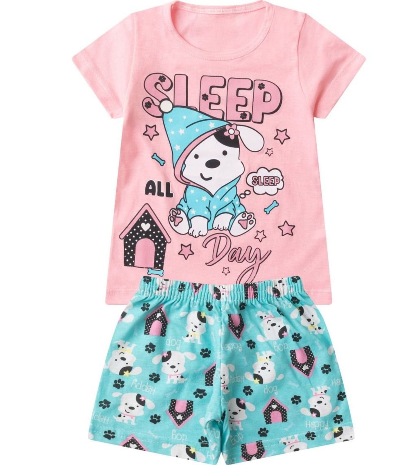 Pijama Verão Menina Brilha no Escuro Kappes Rosa