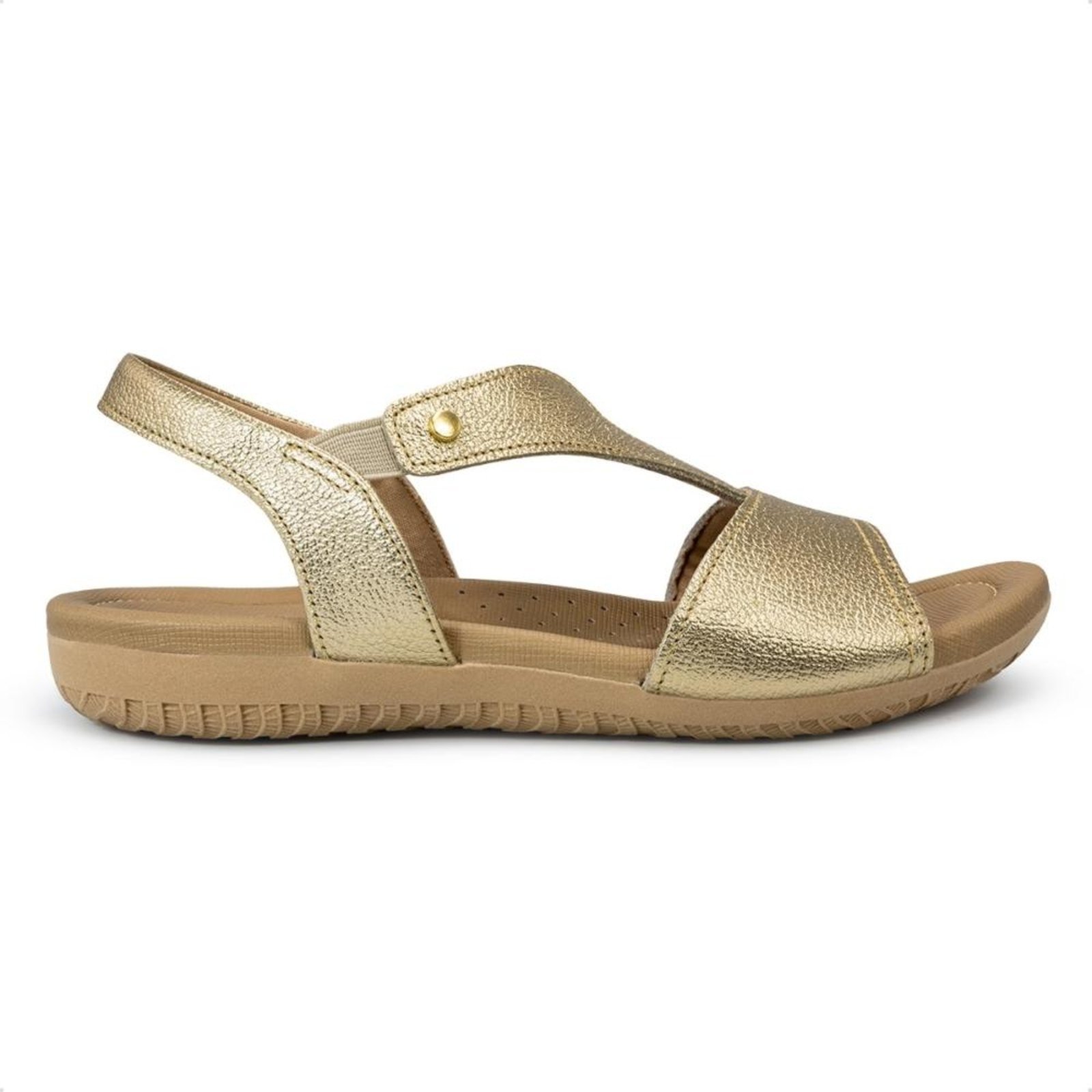 Sandália Usaflex Feminina Elástico em Couro Casual R18083 Dourado