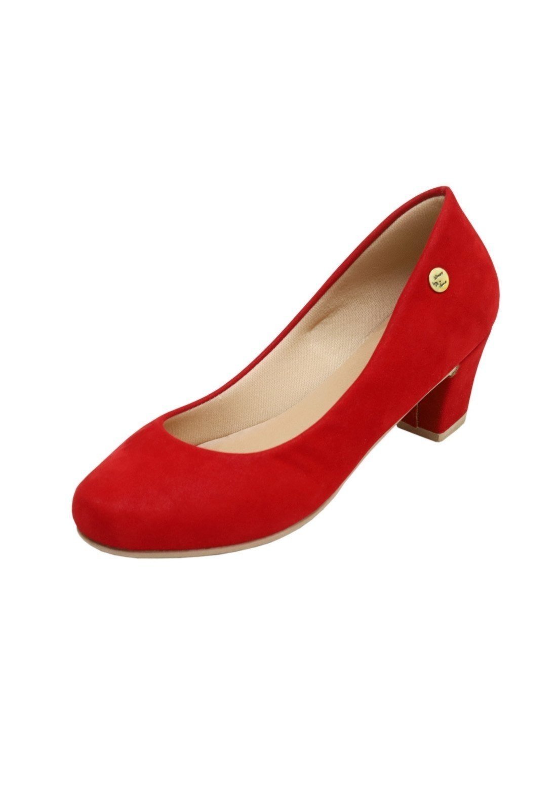 Scarpin Donna Santa Bico Redondo Salto Vermelho Nobuck