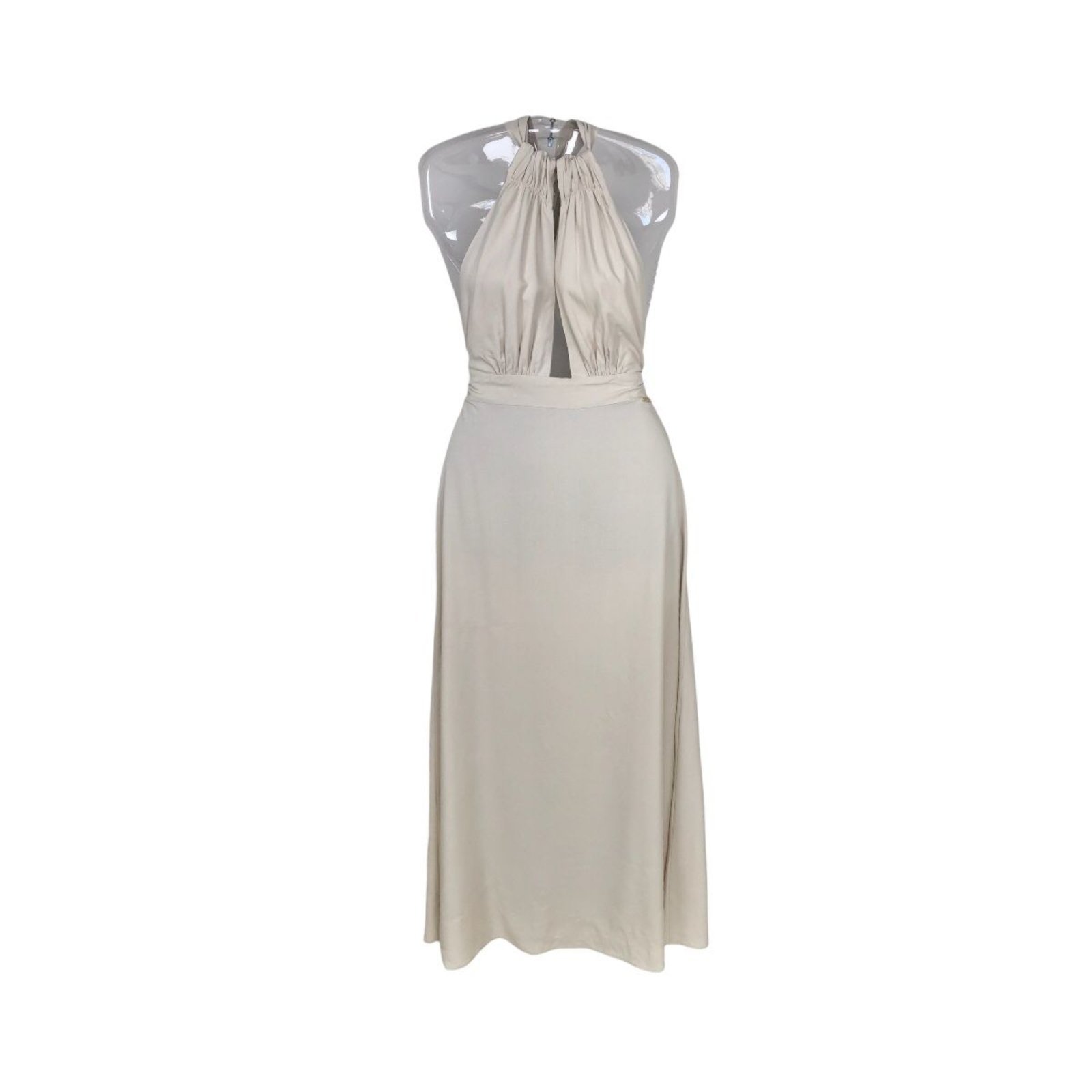 Vista 2 Vestido Midi Joana Frente Única Com Amarração Colcci Colcci bege