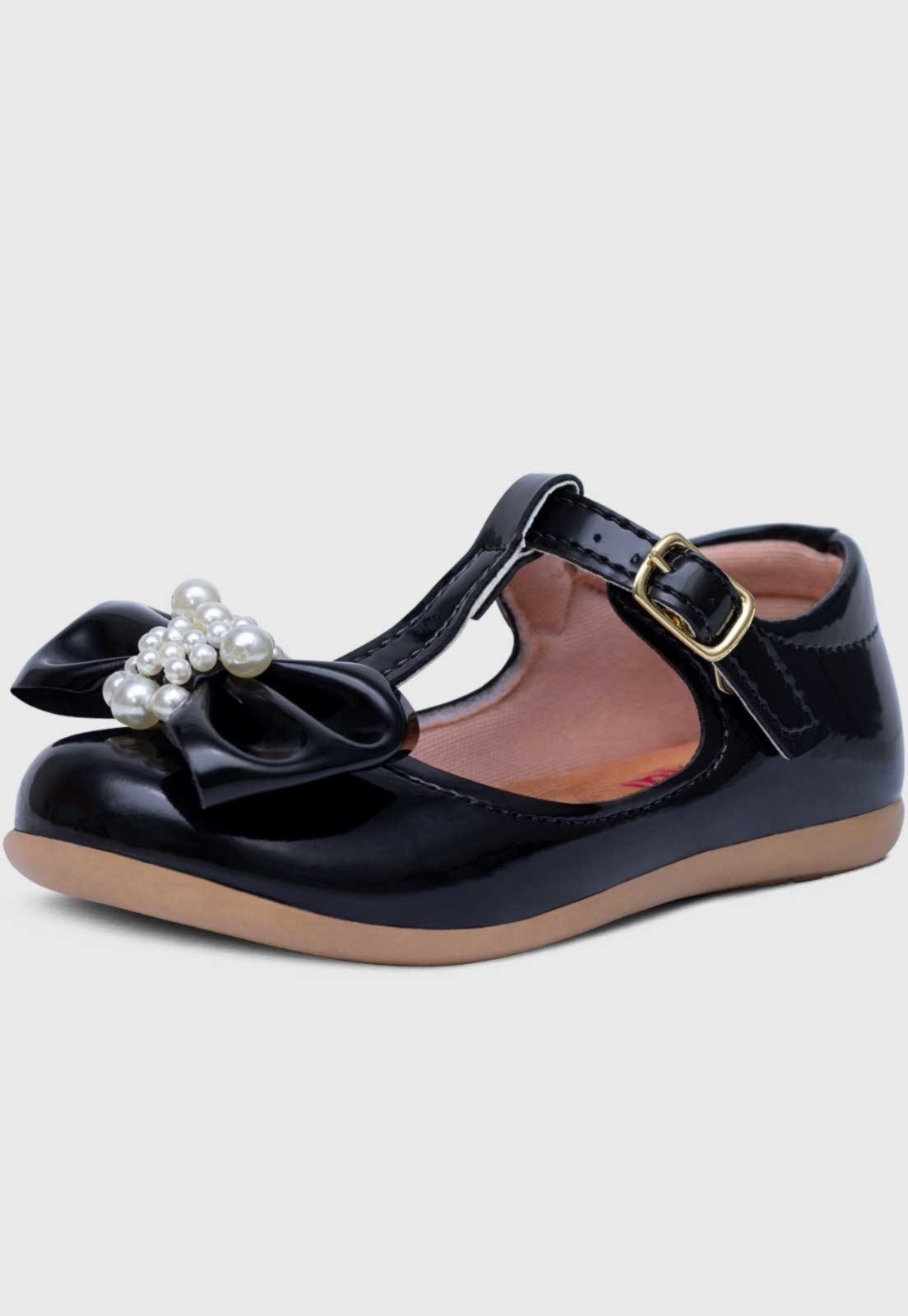 Infantil – Sapatilha Salomé Menina Laço Pérola Preto