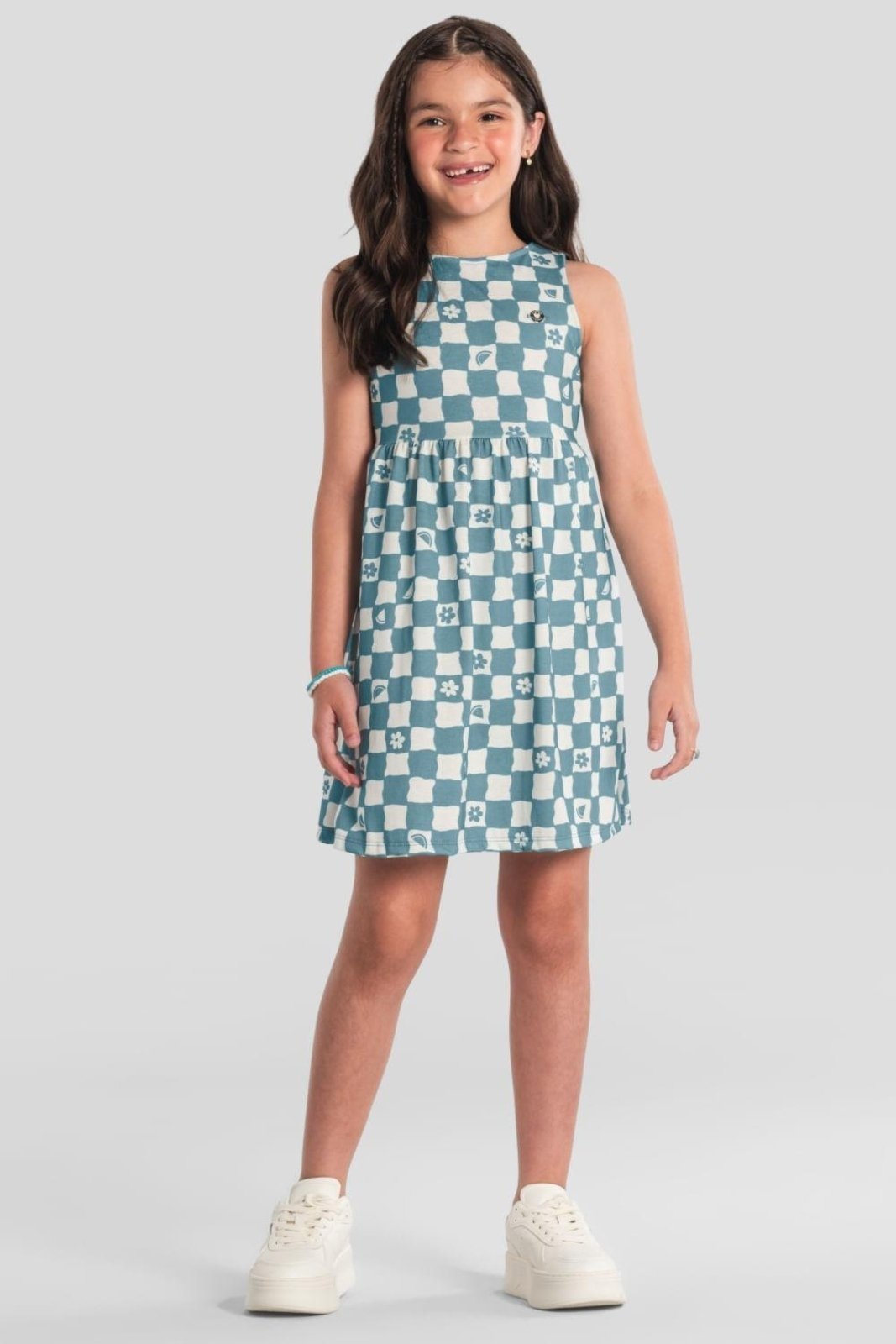 Infantil - Vestido menina quadriculado Brandili -Azul