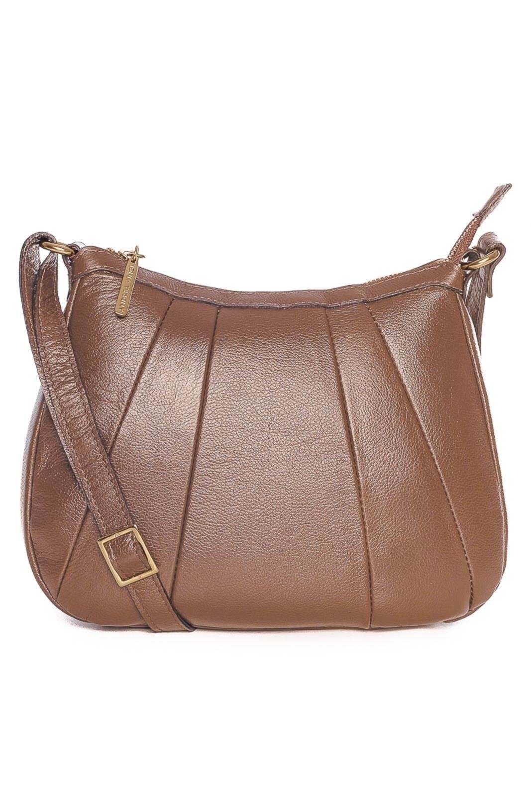 Bolsa transversal em couro liso Greice - Whisky