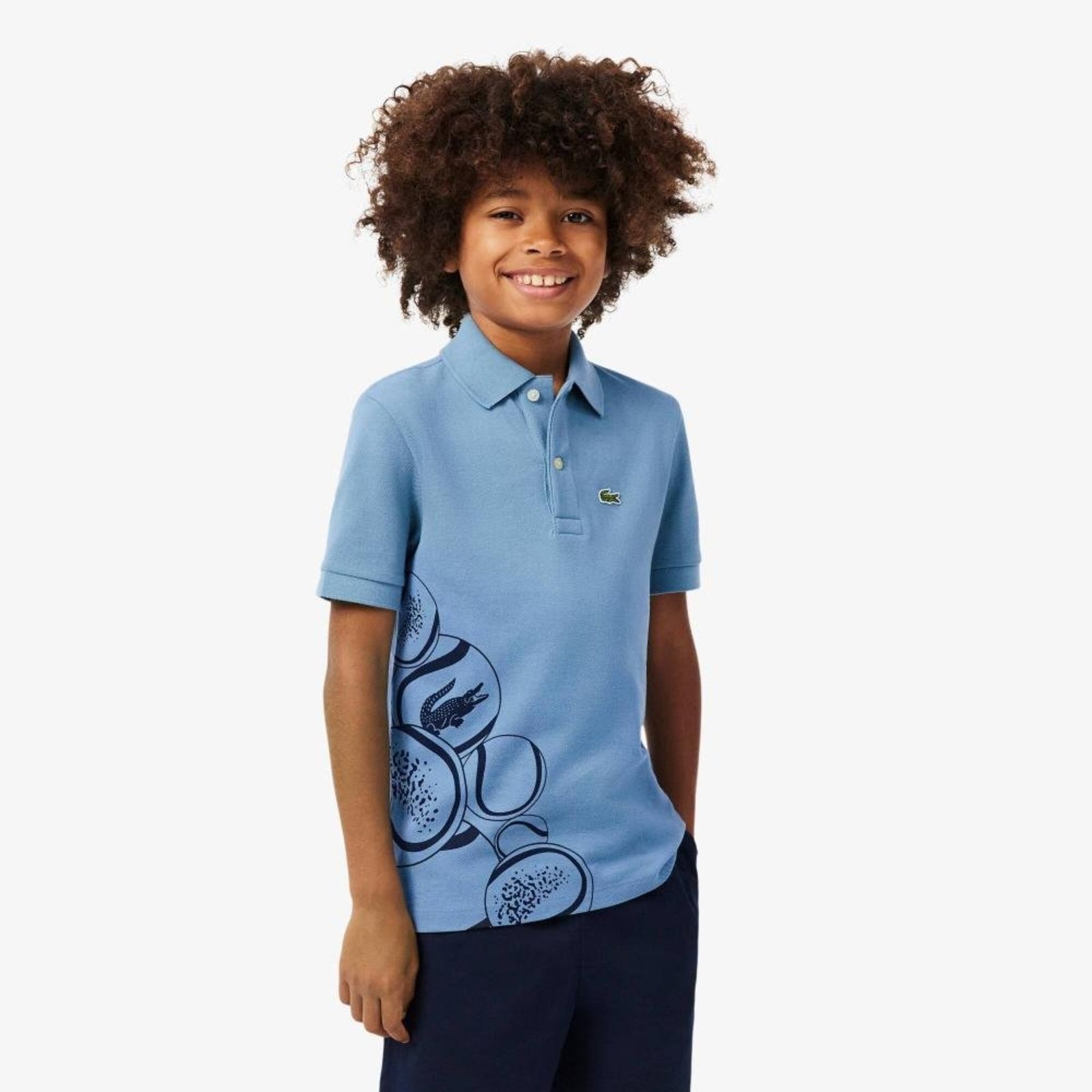 Camisa Polo Mini Piqué Lacoste Estampada Azul