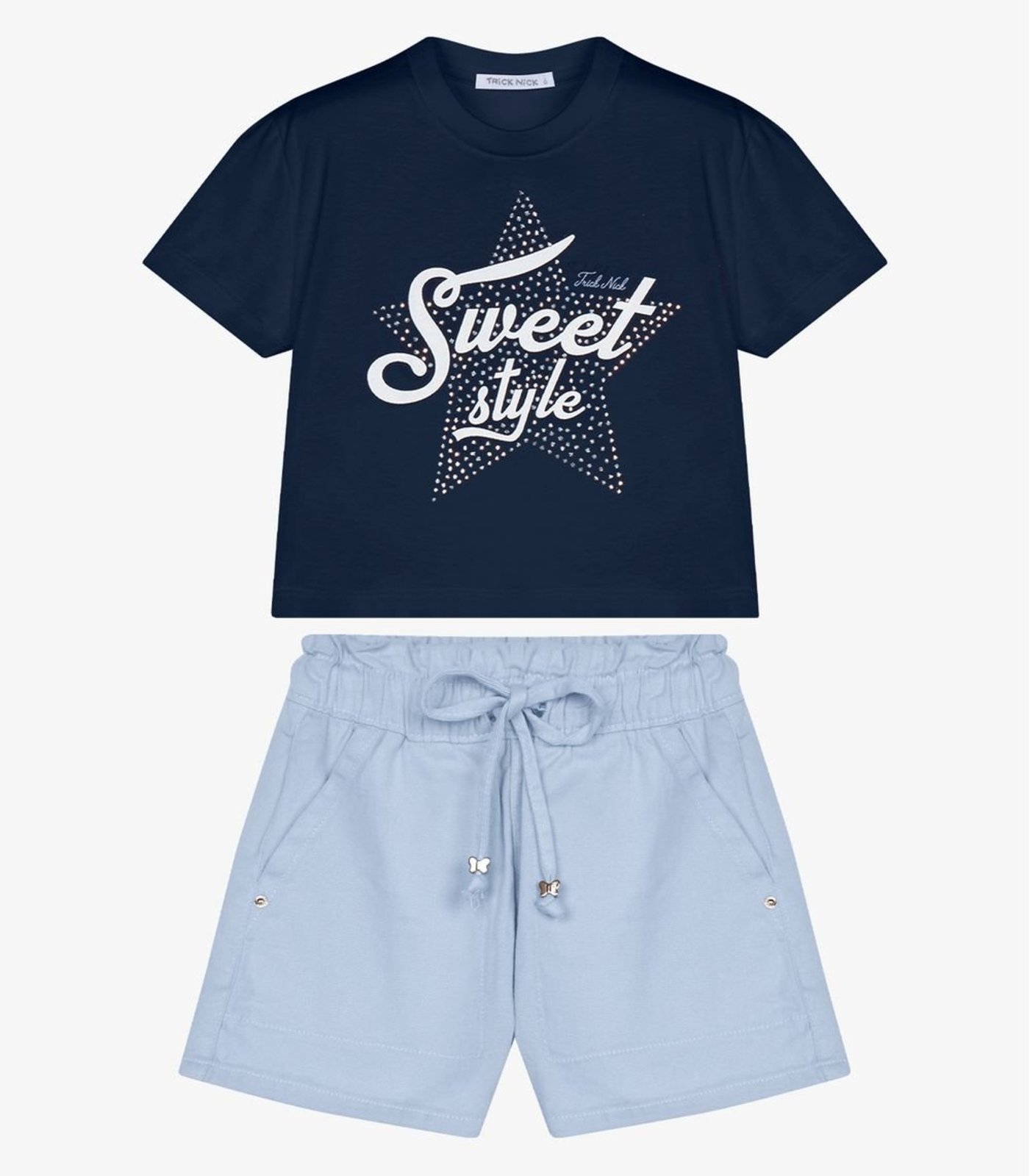 Infantil - Conjunto Blusa Com Shorts Jeans Trick Nick Azul
