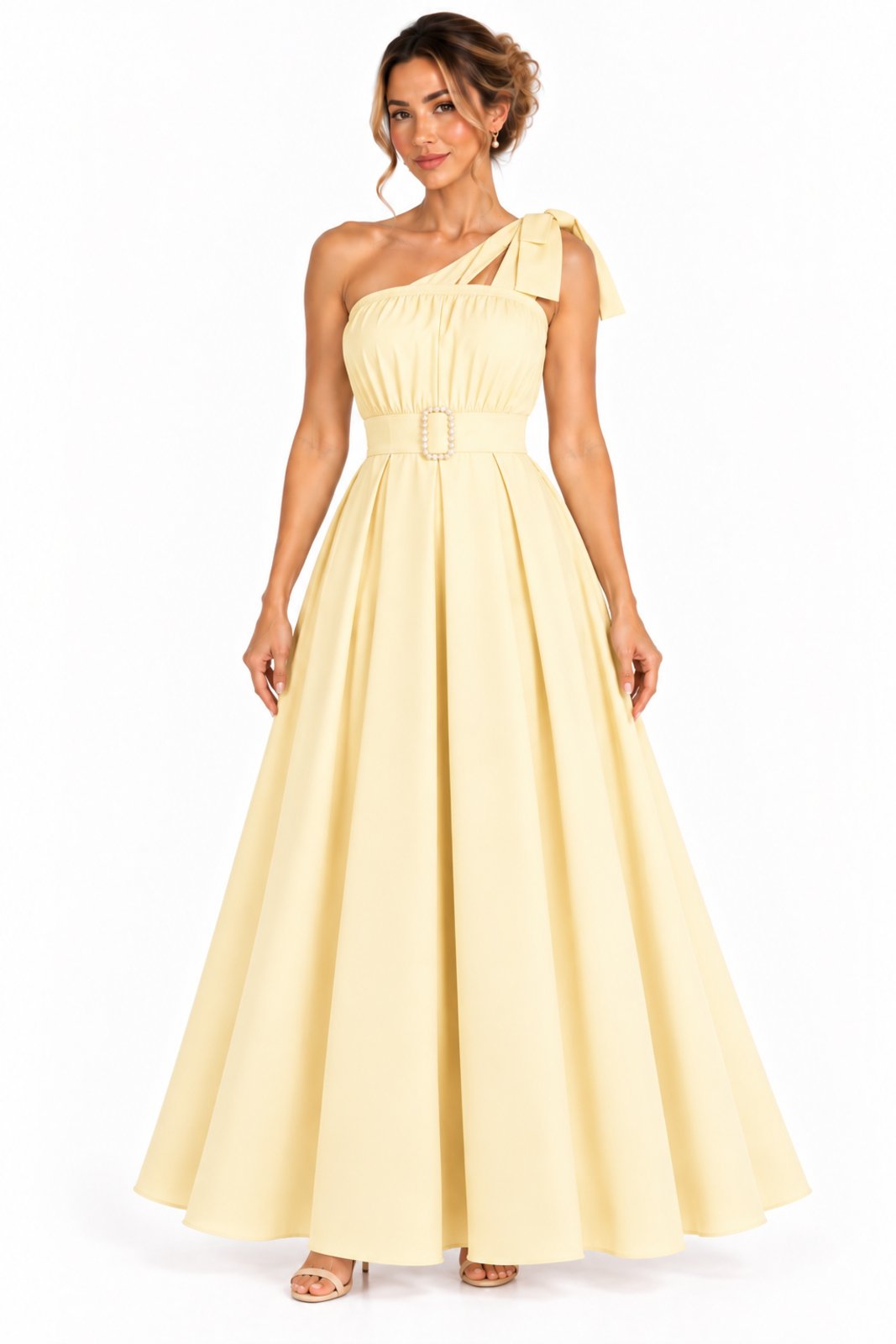 Vestido Midi Evase D Bell Outlet Fashion Amarelo manteiga