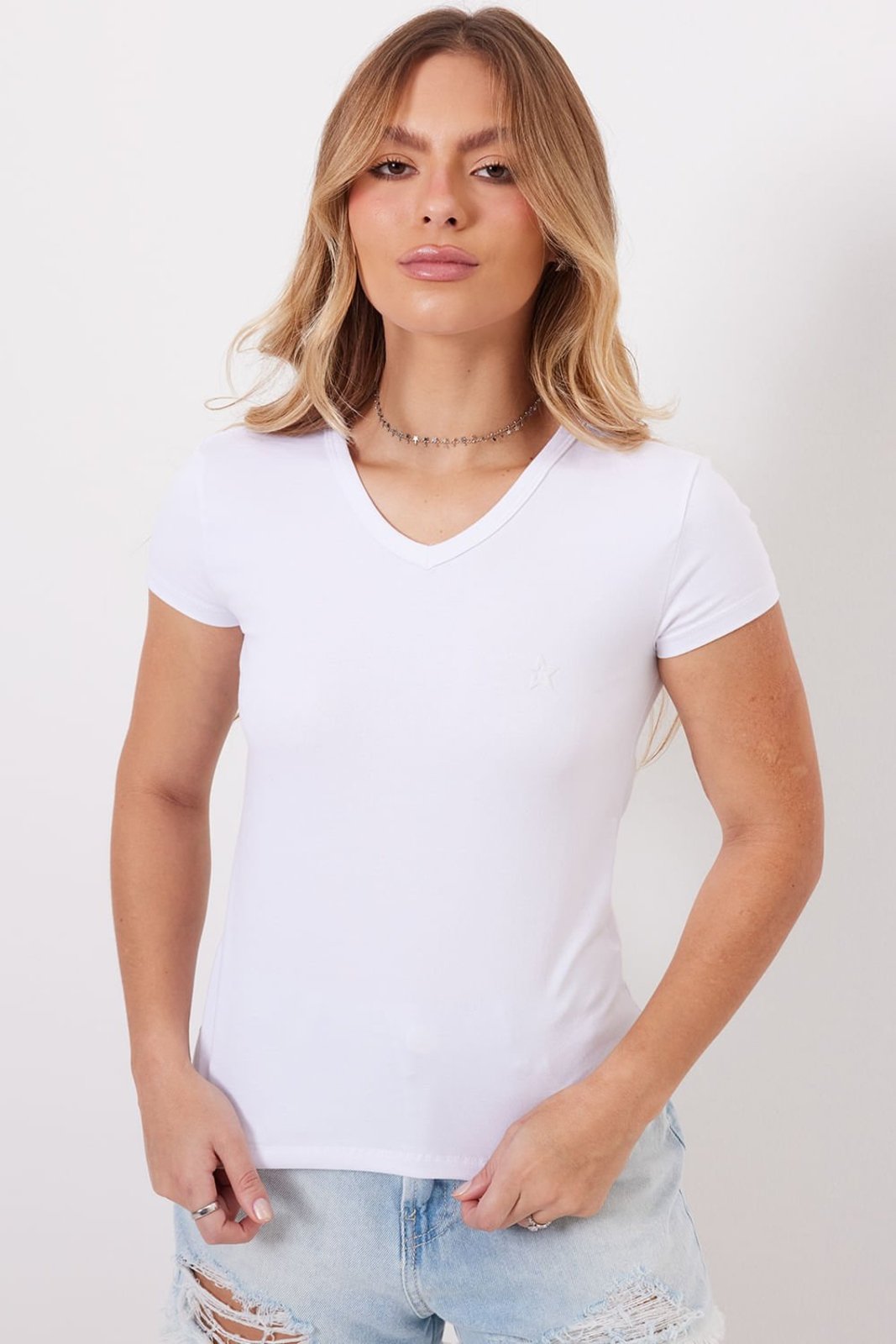 Camiseta Feminina Decote v Planet Girls Branco