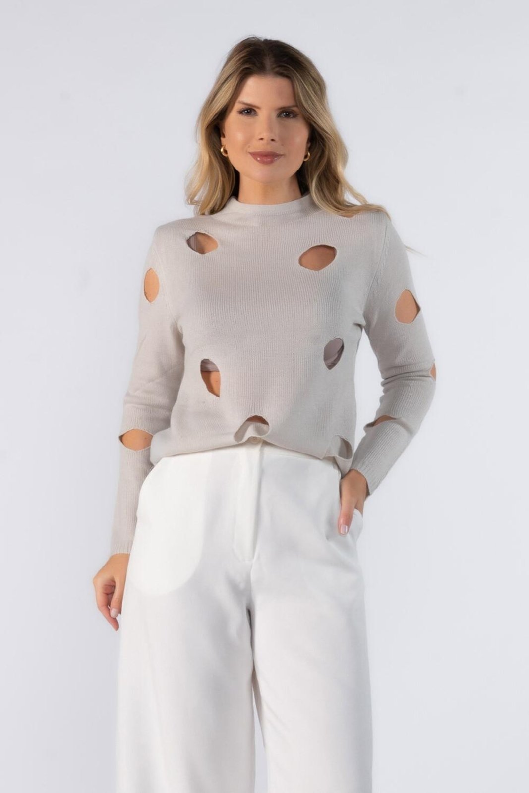 Blusa Lamis tricot vazada Cinza