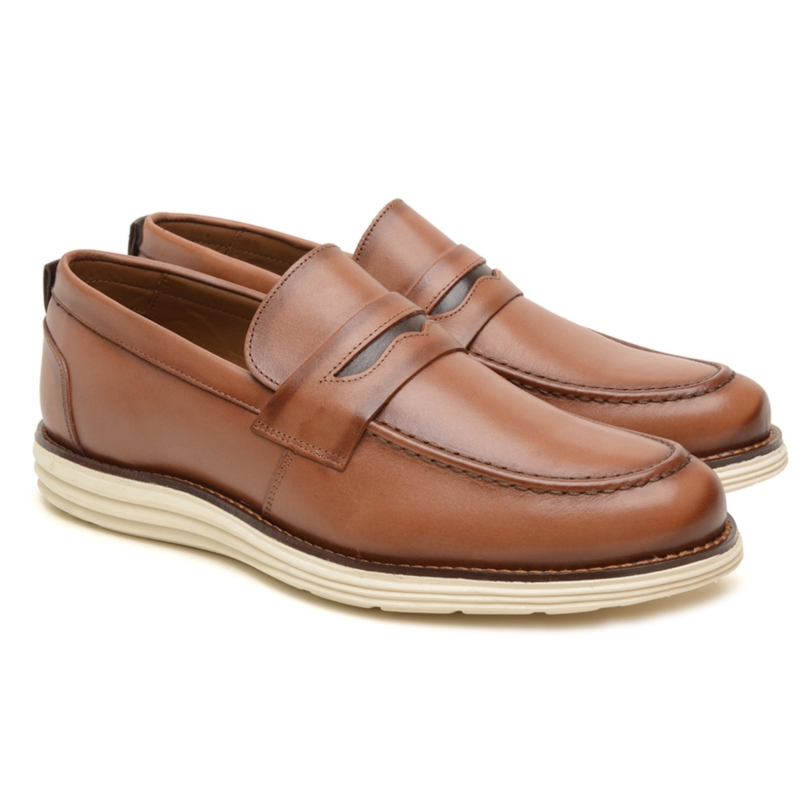 Sapato Loafer Casual Masculino Couro Legítimo Caramelo