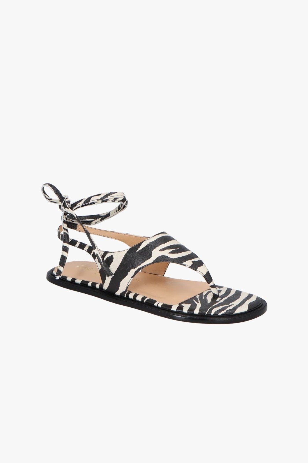 SANDÁLIA DE DEDO EM COURO ANIMAL PRINT COM AMARRAÇÁO