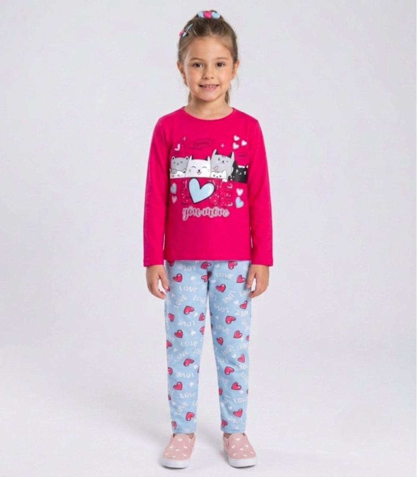 Infantil - Conjunto Algodão Menina Blusa Longa E Calça Kappes Rosa