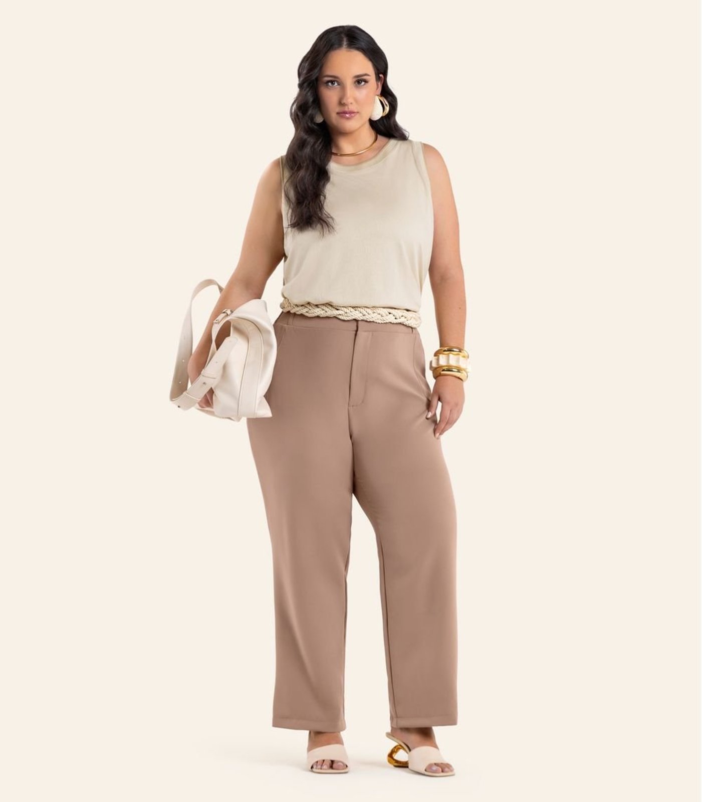 Regata Feminina Com Retilinea Secret Glam Bege
