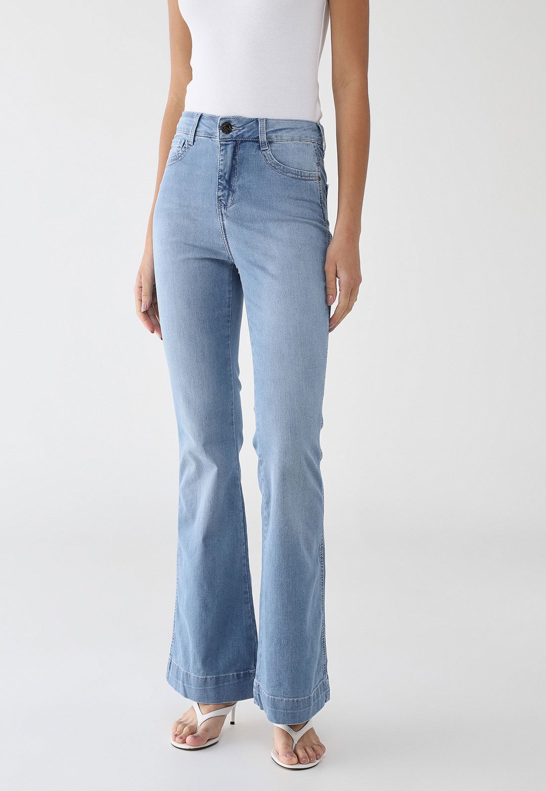Calça Jeans Flare Lez a Lez Cintura Alta Azul Claro