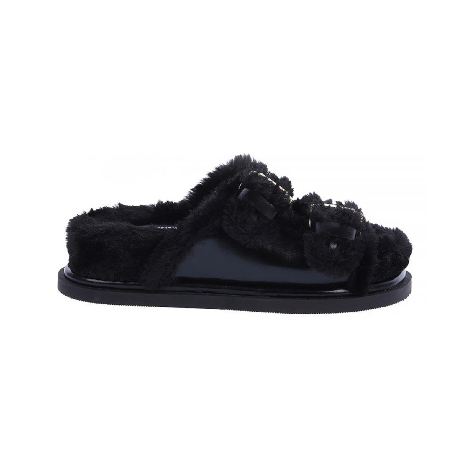 Beth - Papete Flatform Preta com Pelos Preto