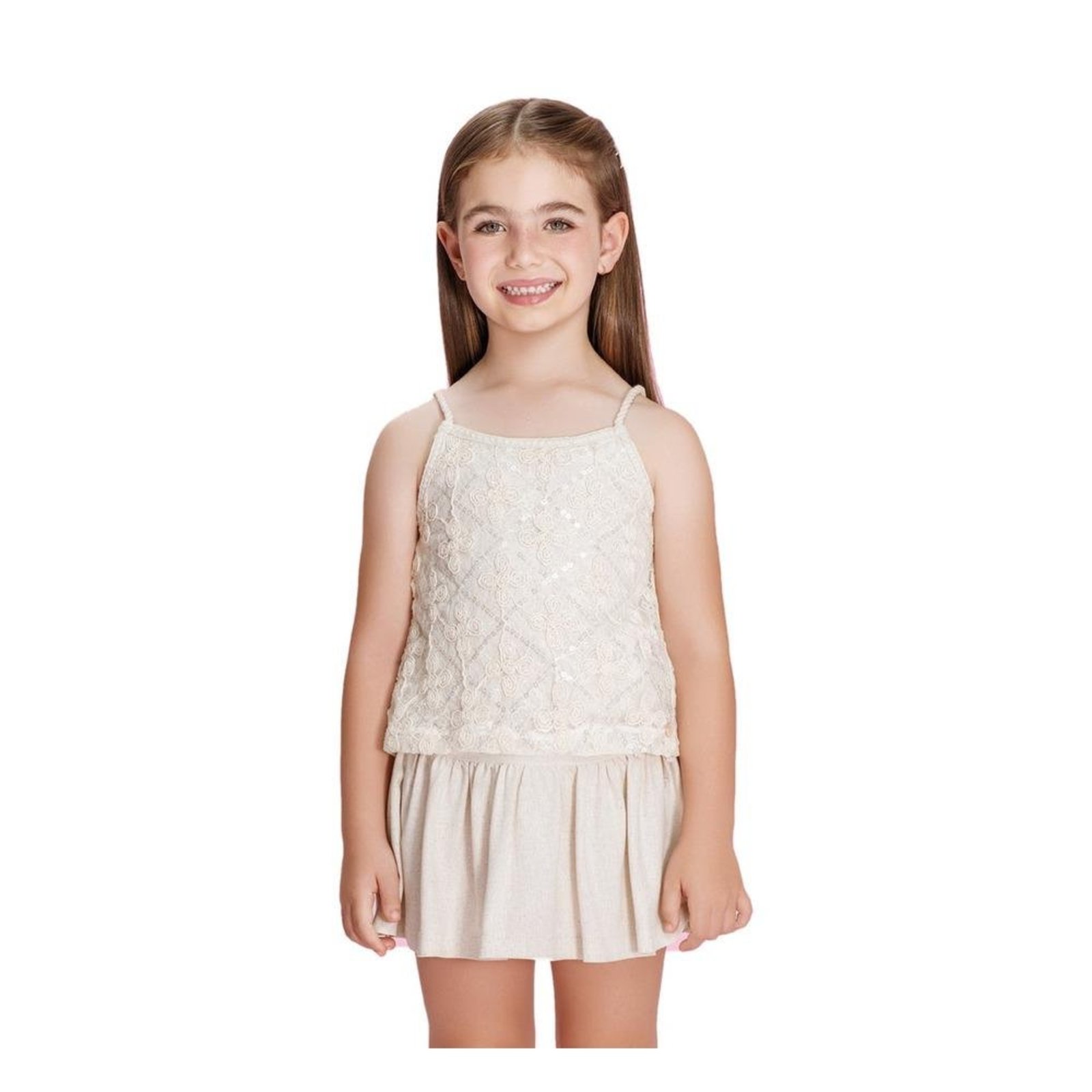 Infantil - Conjunto Feminino Blusa Renda Saia Petit Cherie Off White 10 Amarelo