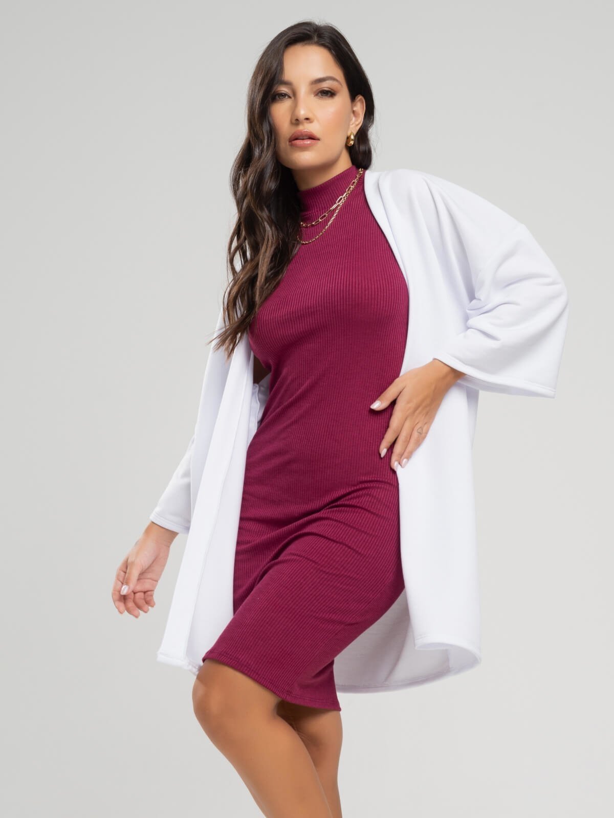 Casaco Kimono Overzide Moletinho Manga Longa Feminino Moda Casual Vicbela Branco