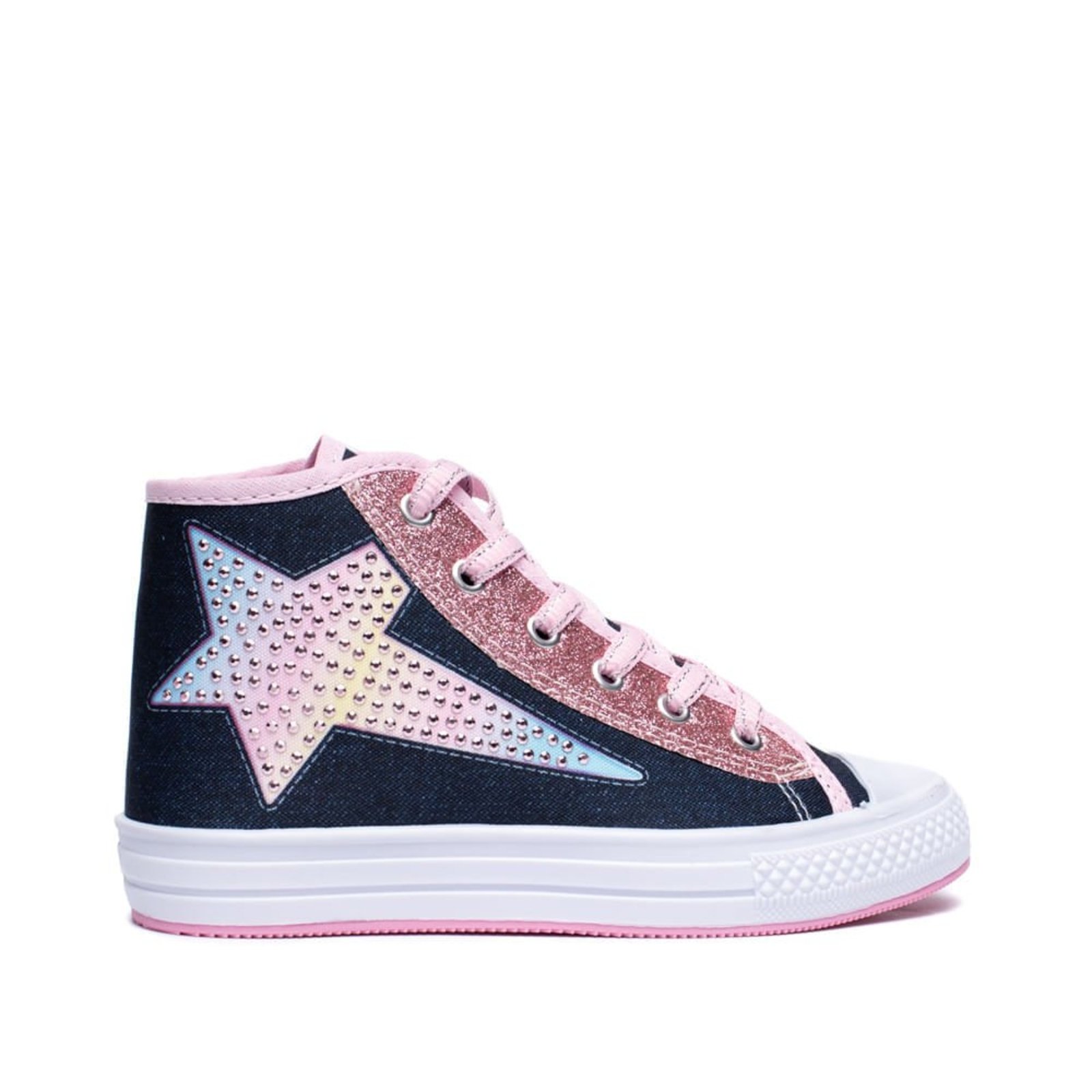 Infantil - Tênis Winipeg Midi Estrela Glitter Azul/Rosa