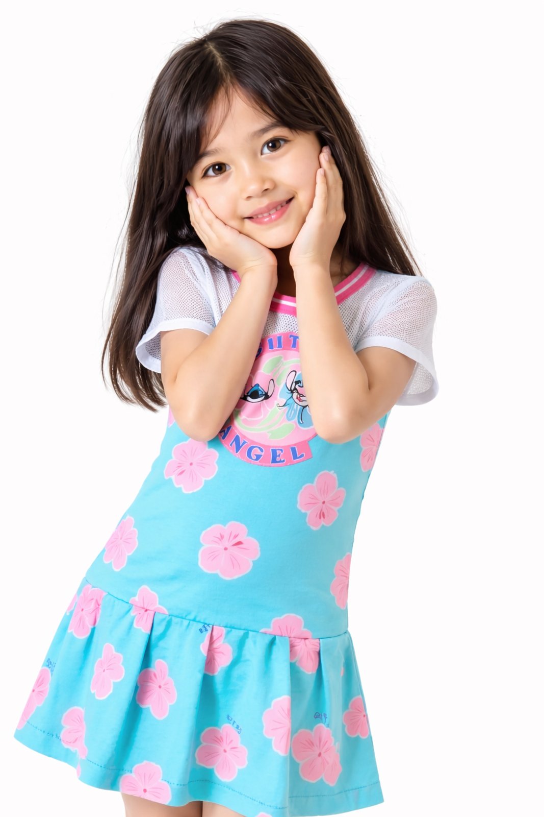 Infantil - Vestido Stitch e Angel Detalhe Florido Soltinho Azul
