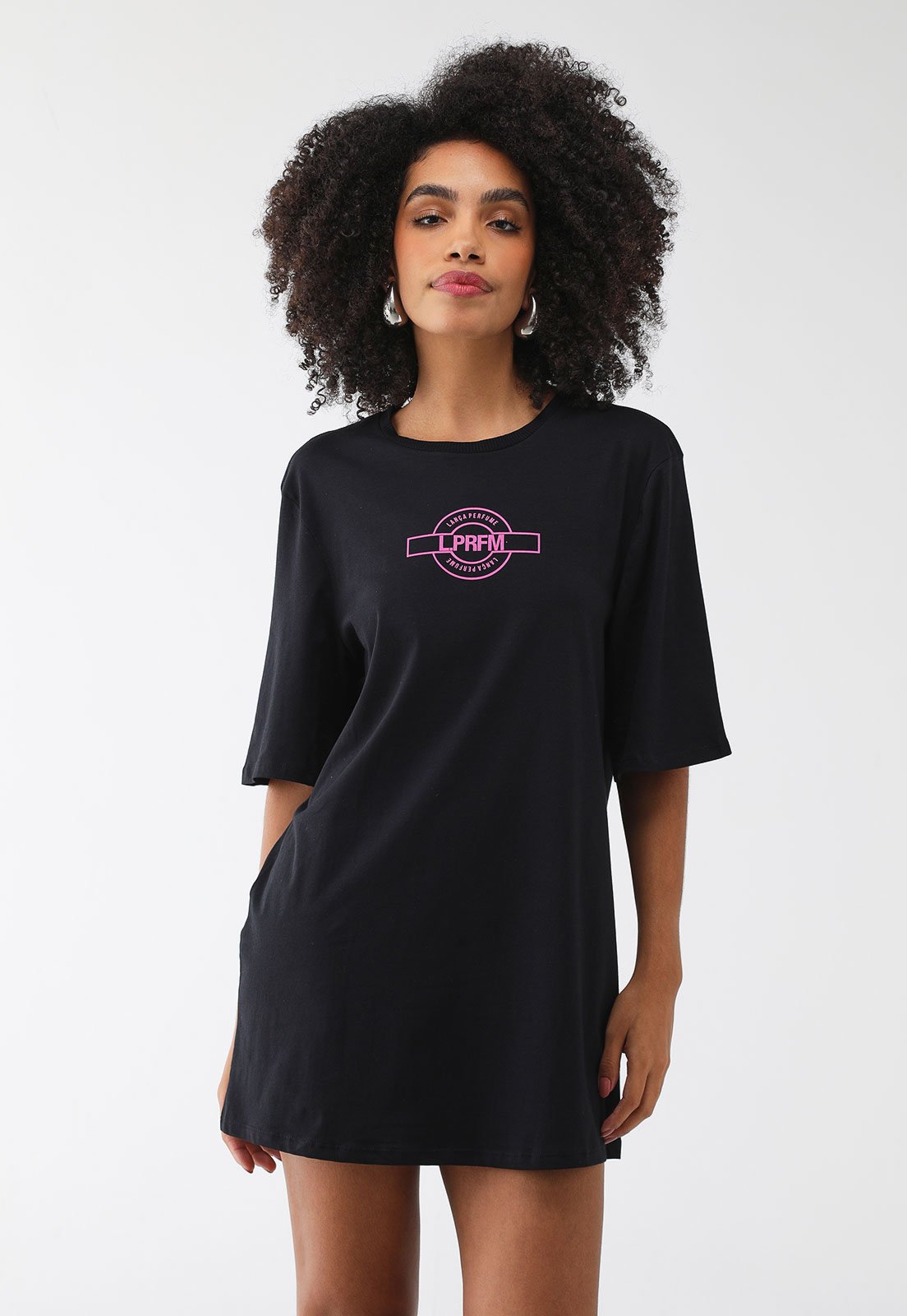 Vestido Lança Perfume Curto Oversized Logo Preto