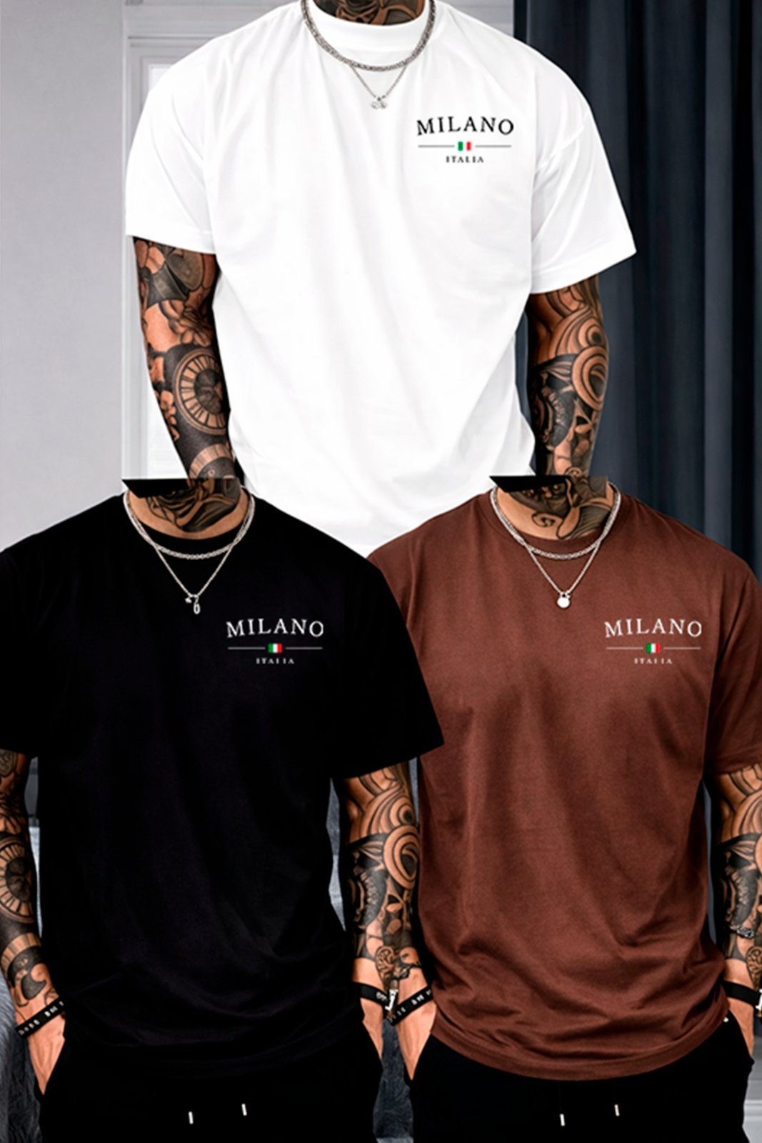 Kit 3 Camisetas Oversized Milano Itália Elegante Discreta Casual