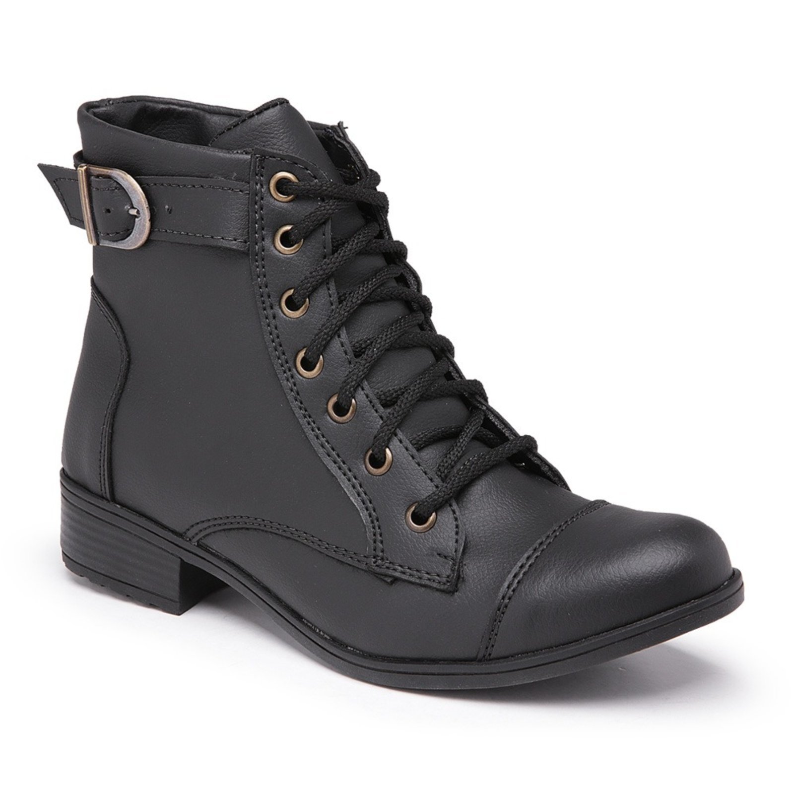Bota Feminina Coturno Salto Baixo Cano Medio FV022 Preto