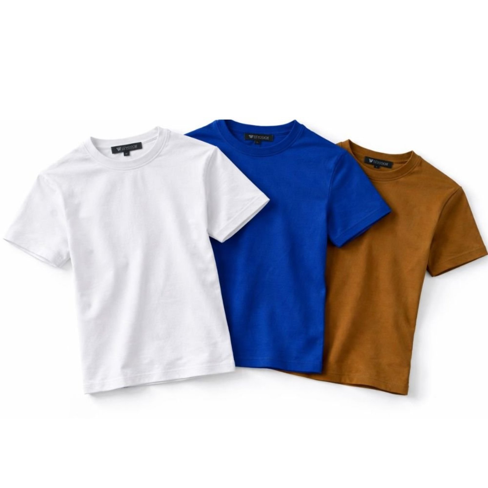 Kit 3 Camisetas Femininas 77VS Levosch Algodão Premium Branco/Azul/Mostarda