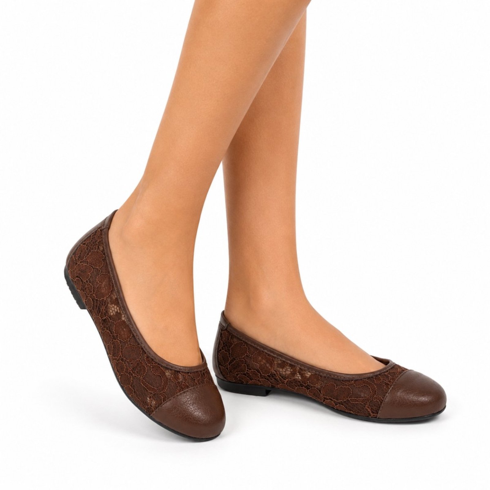 Sapatilha Feminina Casual Sete Sales Em Redinha Floral Com Biqueira 5408 Marrom