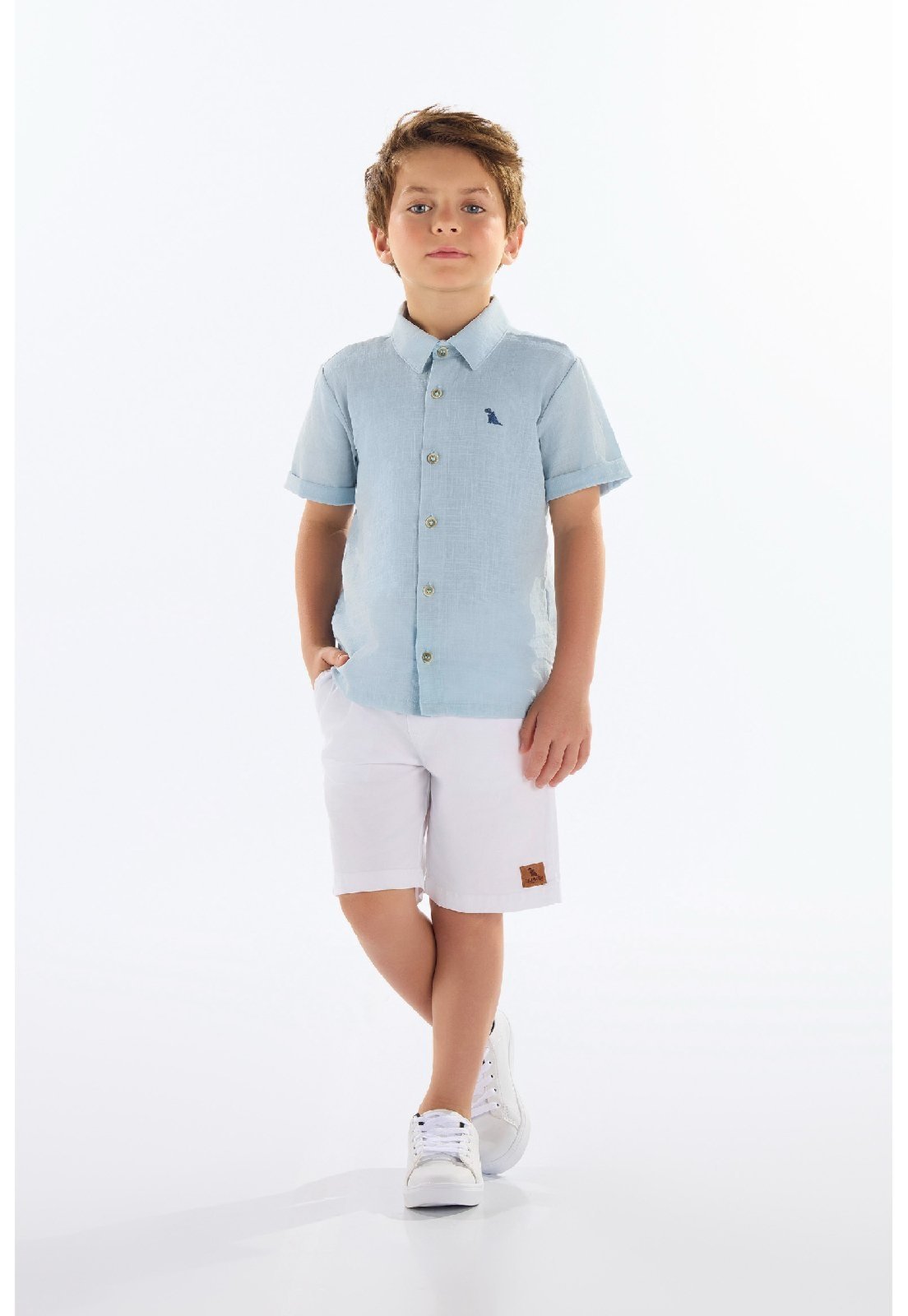 Infantil – Camisa Masculina em Cotton Quimby Azul