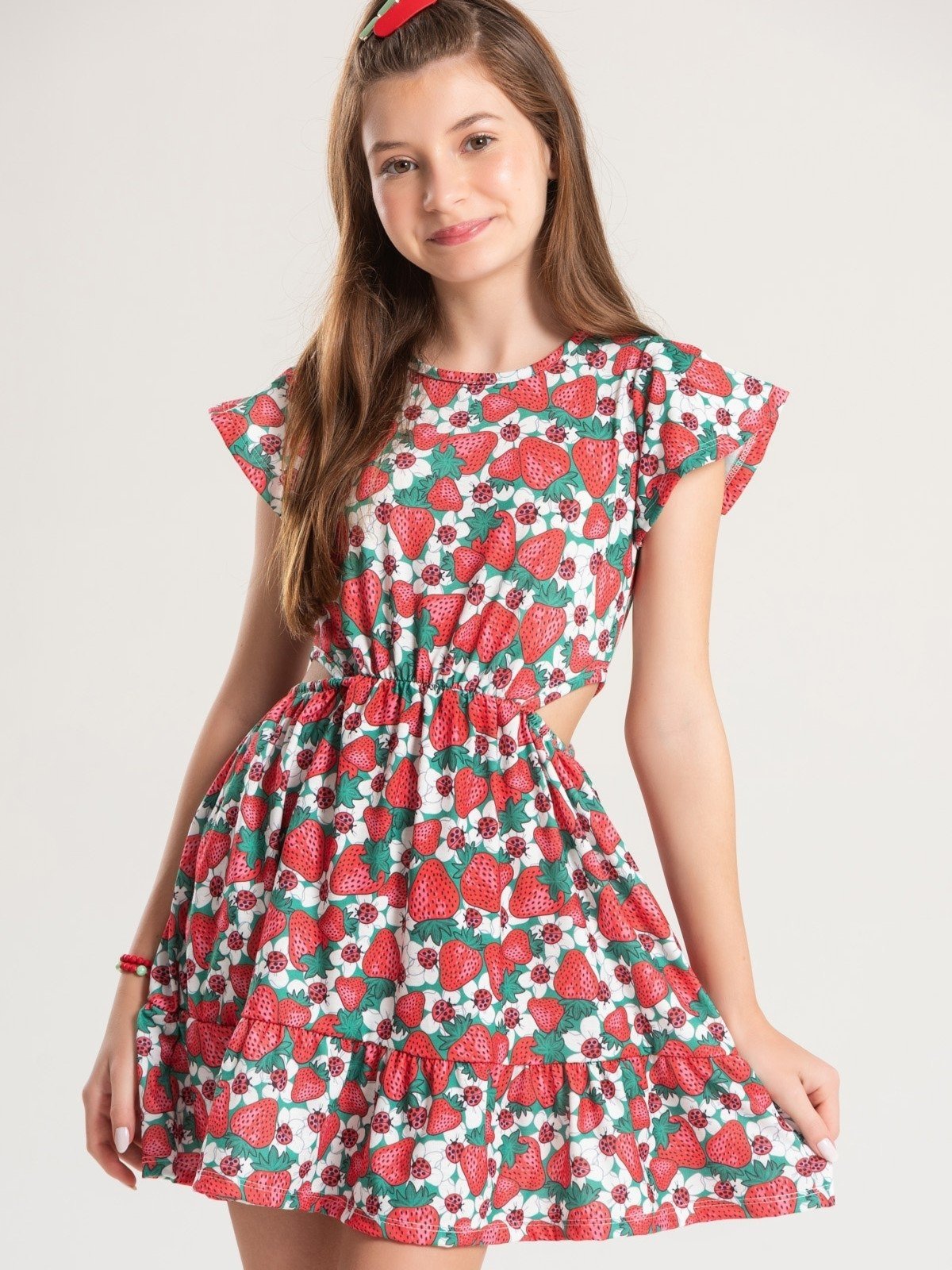 Infantil – Vestido Platinum Campo De Morangos Vermelho
