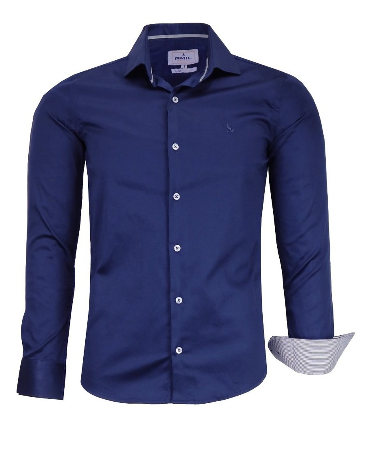 Camisa Social Amil Ambar Tecido Algodão Com Elastano Acetinado Macia Manga Longa Luxo Índigo